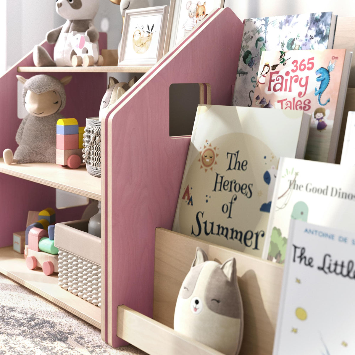 Ensemble - Bibliothèque enfant + Étagère à jouets - Couleur bleu clair / rose