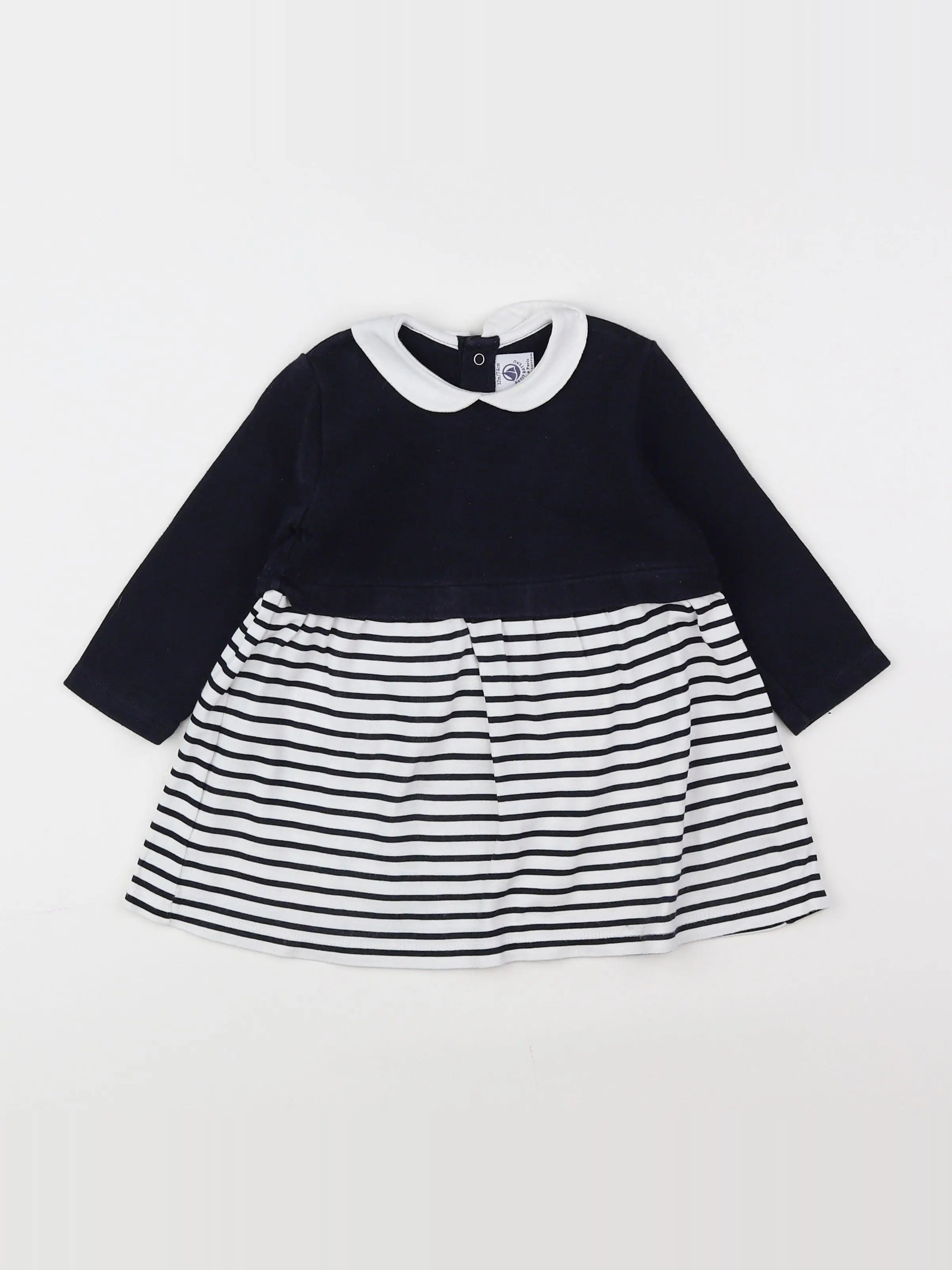 Petit Bateau - robe blanc, bleu - 12 mois