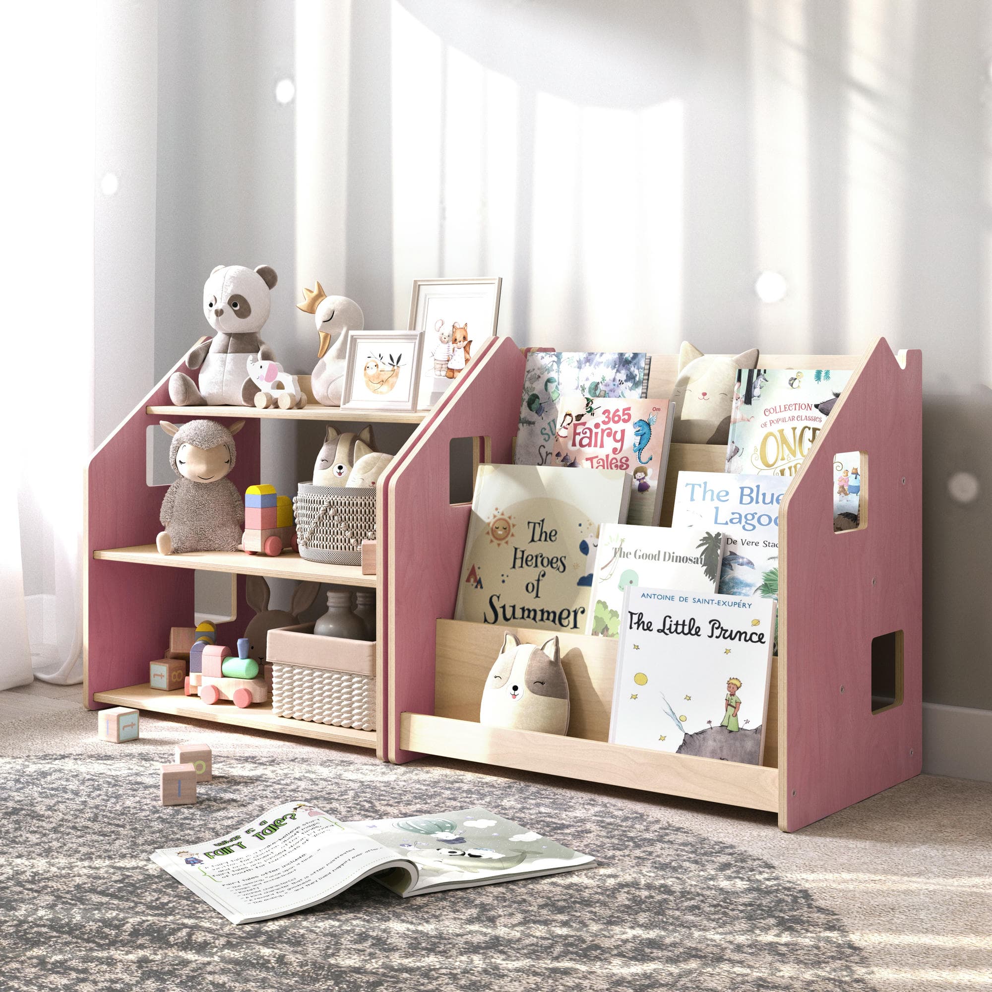 Étagère à jouets - Couleur bleu clair / rose