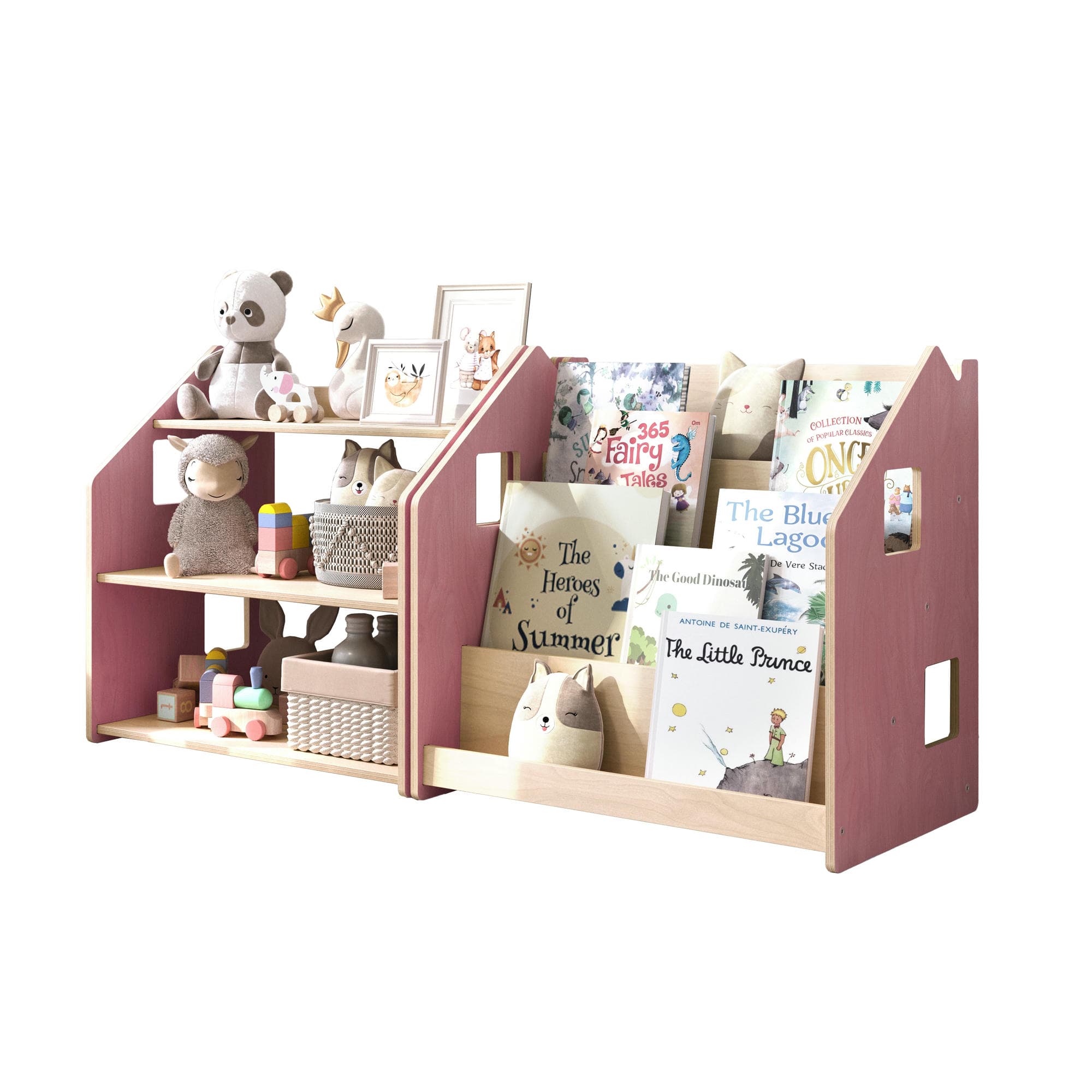 Ensemble - Bibliothèque enfant + Étagère à jouets - Couleur bleu clair / rose