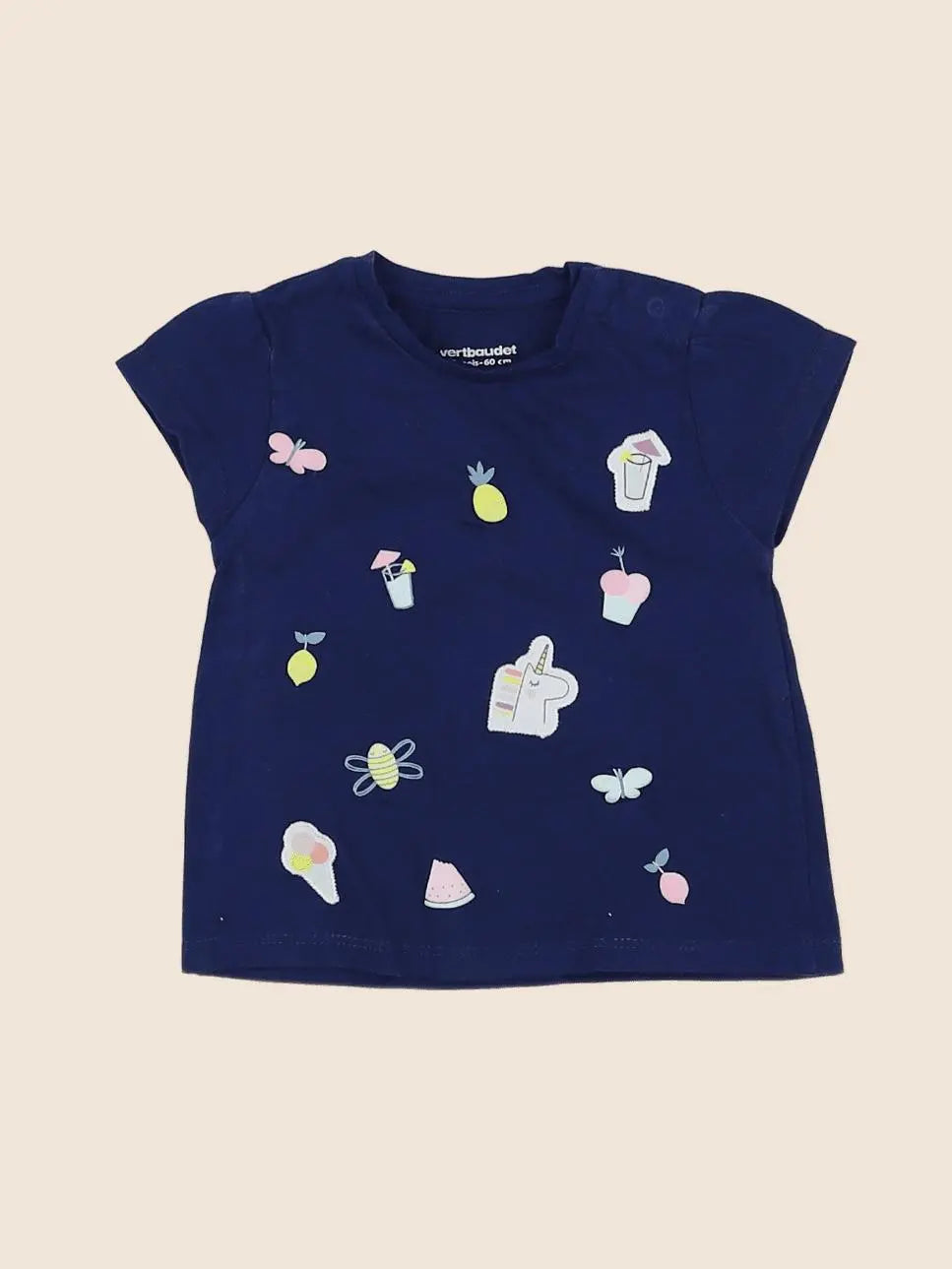 Vertbaudet - tee-shirt bleu, jaune - 3 mois