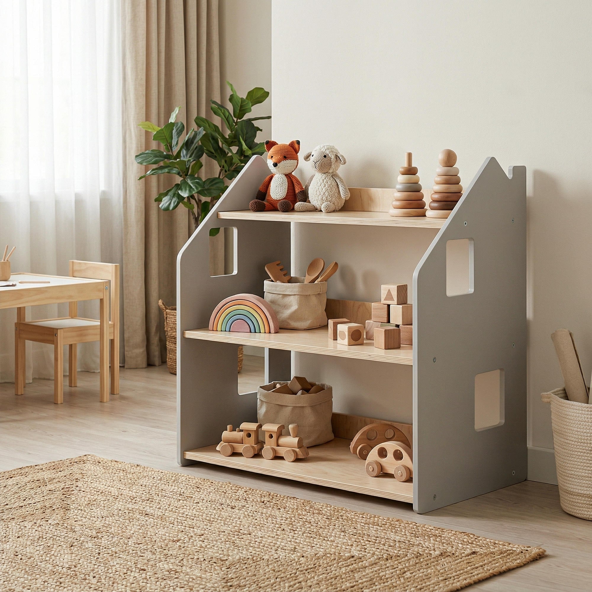 Étagère à jouets - Blanc et Gris