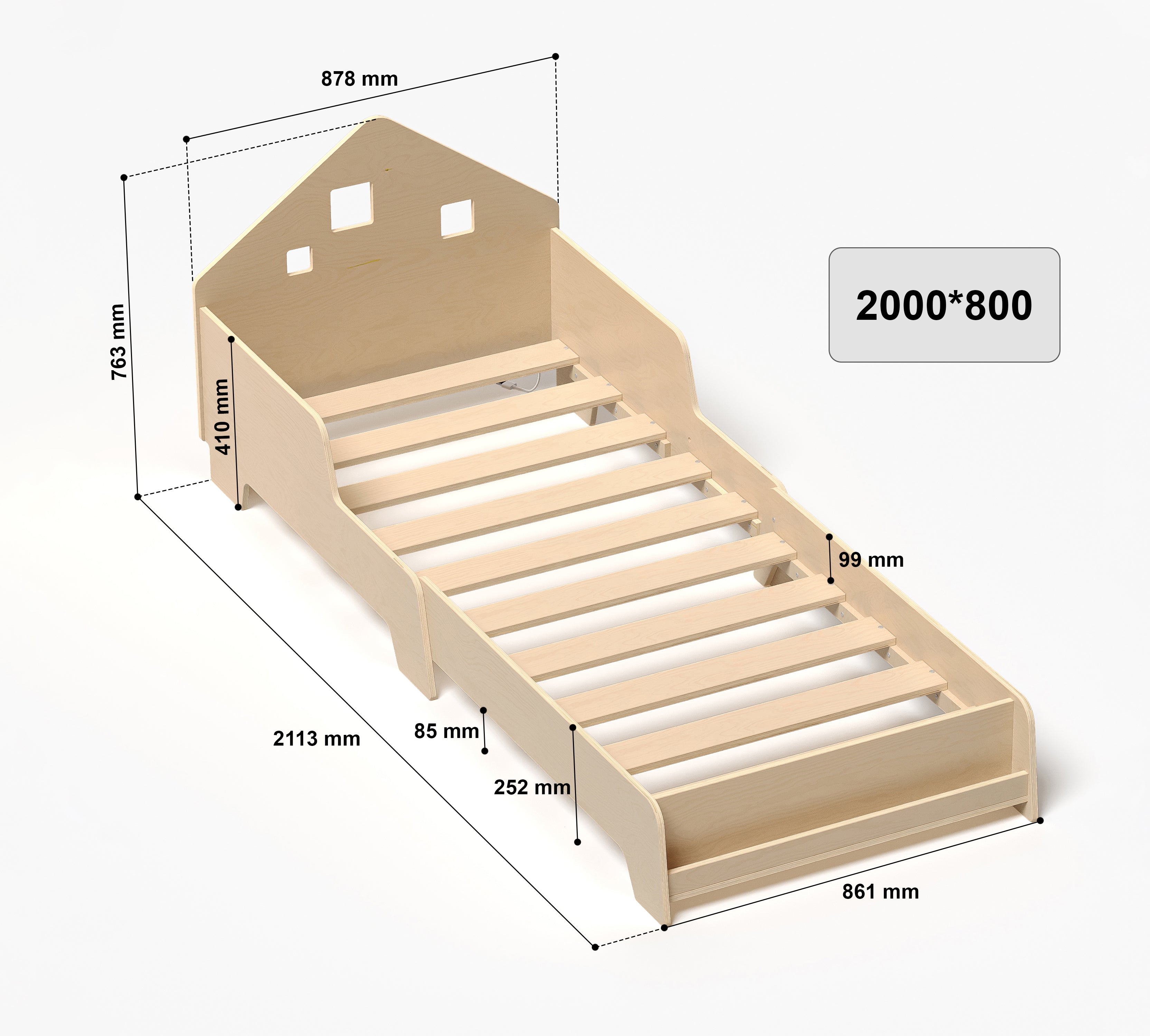 Lit extensible en forme de maison avec éclairage LED