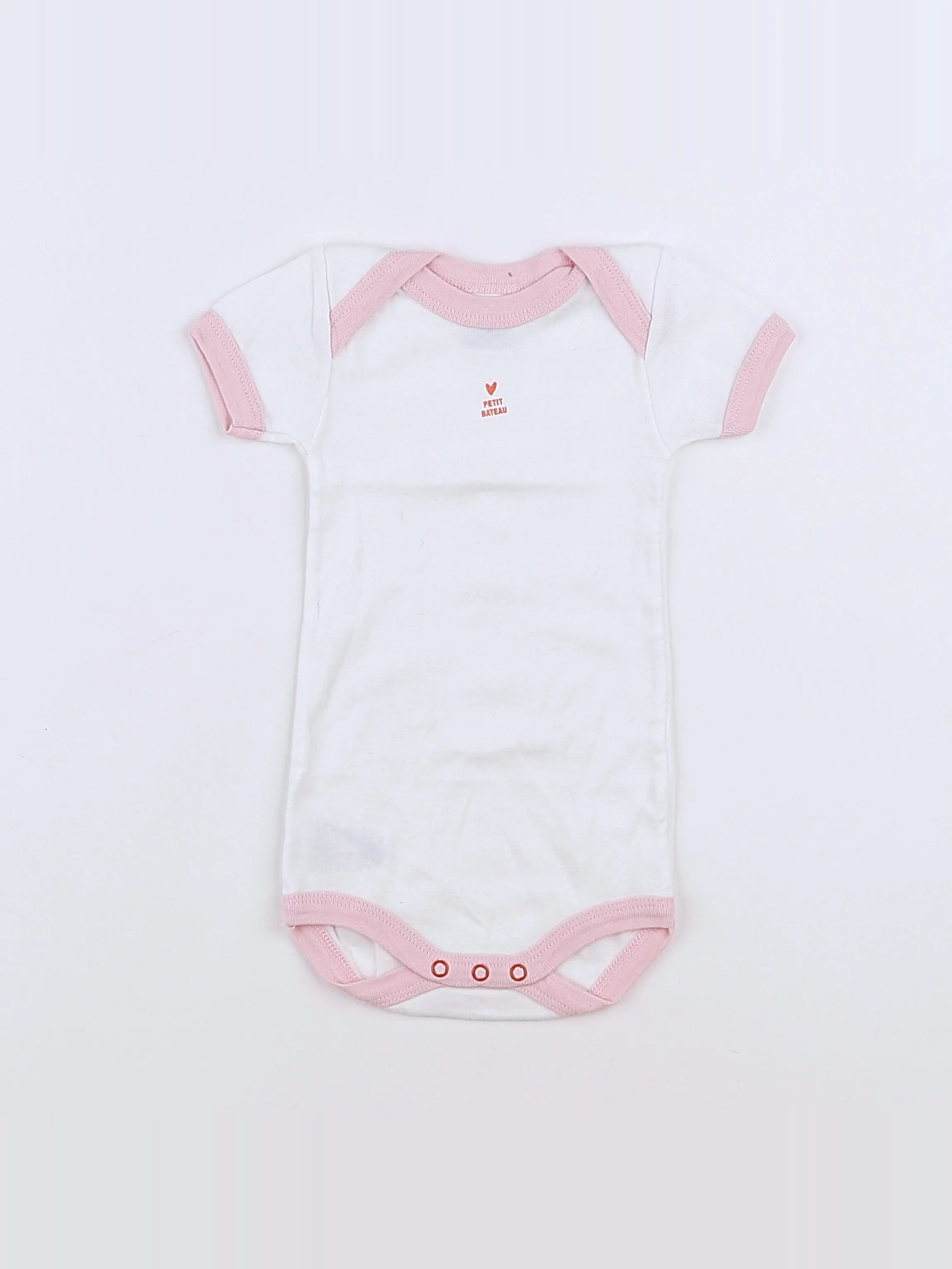 Petit Bateau - body blanc, rose - 3 mois