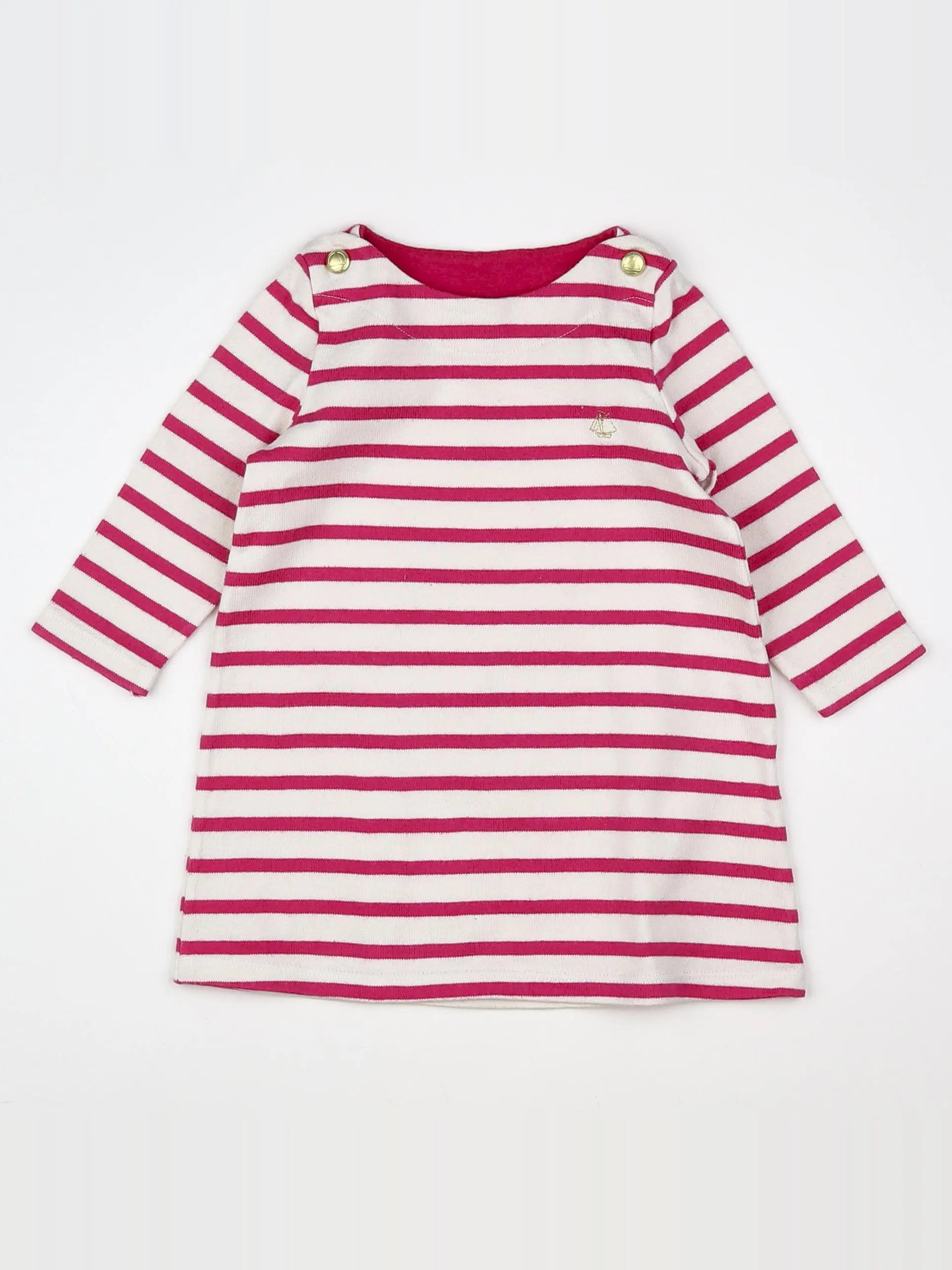 Petit Bateau - robe blanc, rose - 12 mois