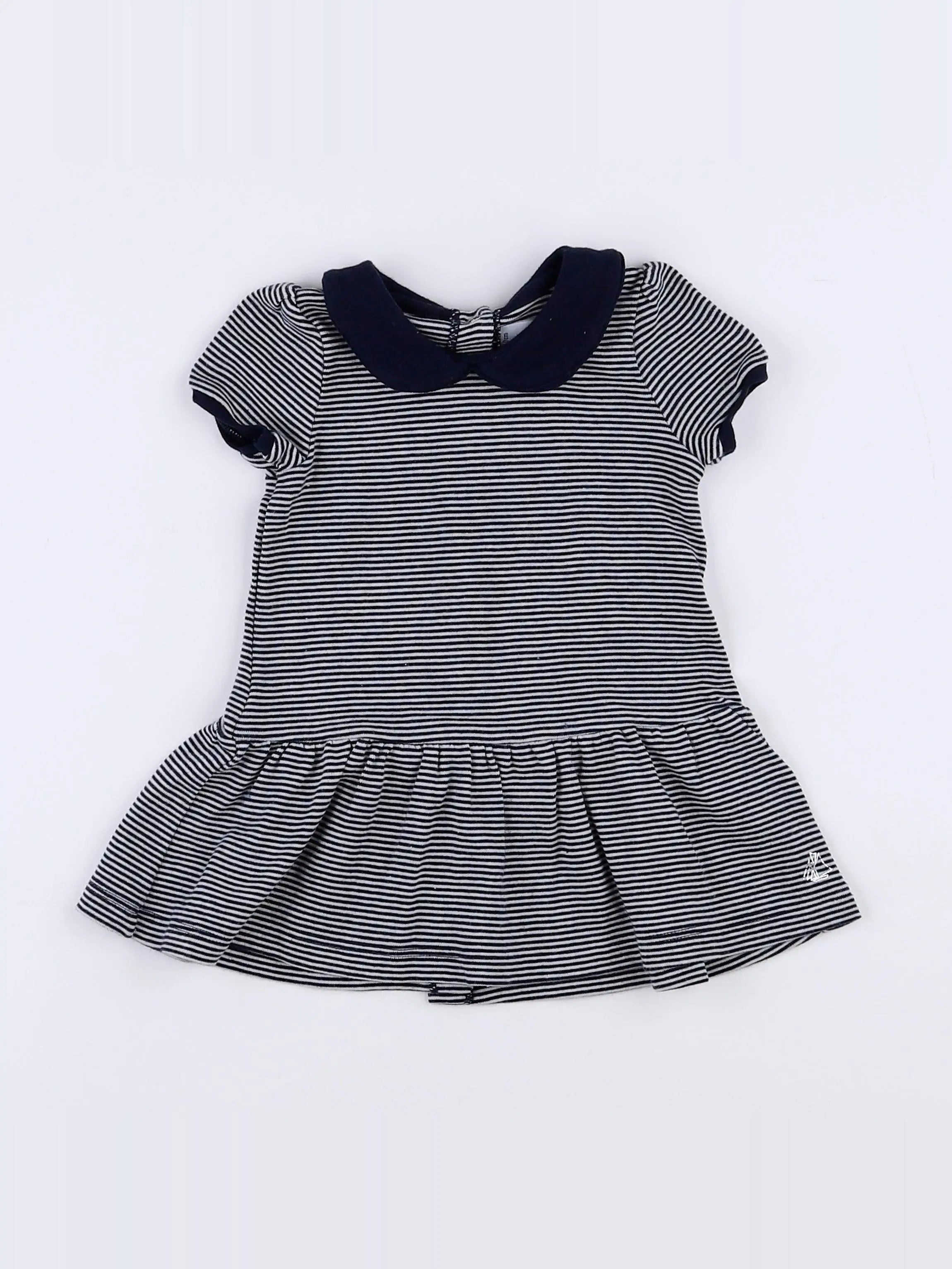 Petit Bateau - robe blanc, bleu - 3 mois