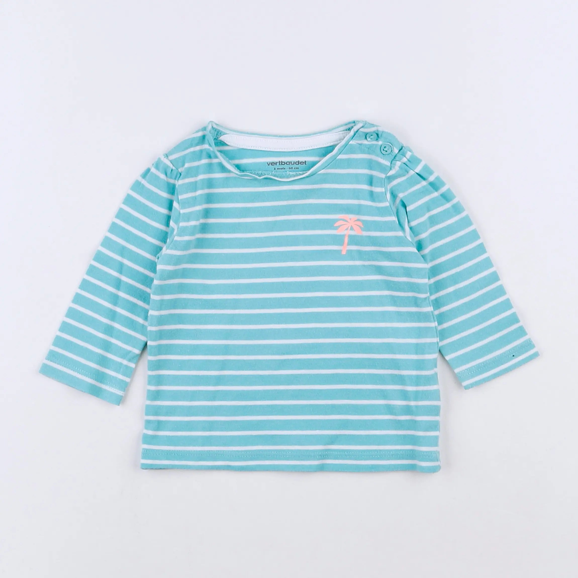 Vertbaudet - tee-shirt vert, blanc - 3 mois