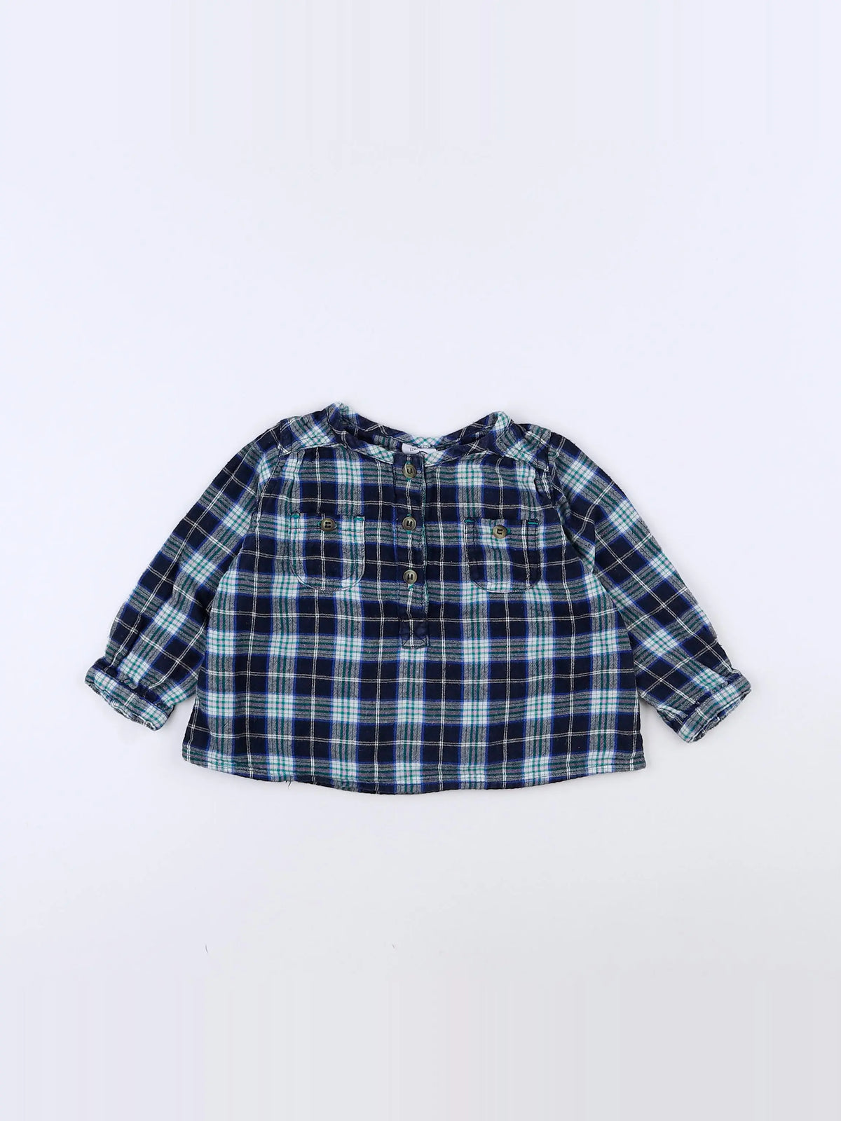 Petit Bateau - chemise bleu, vert - 12 mois