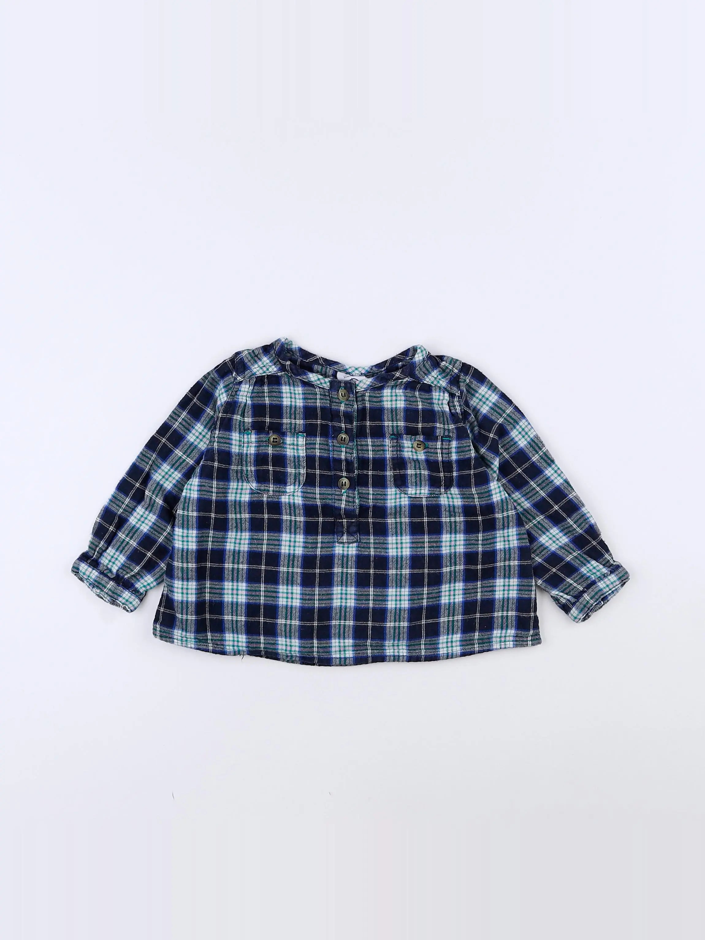 Petit Bateau - chemise bleu, vert - 12 mois