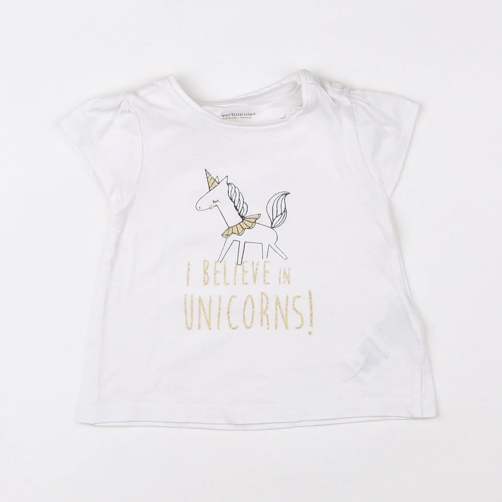 Vertbaudet - tee-shirt blanc, or - 12 mois