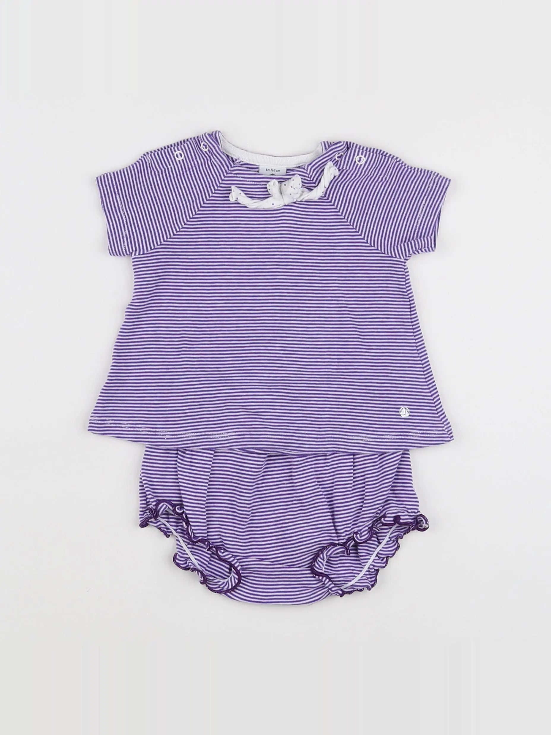 Petit Bateau - robe blanc, violet - 6 mois