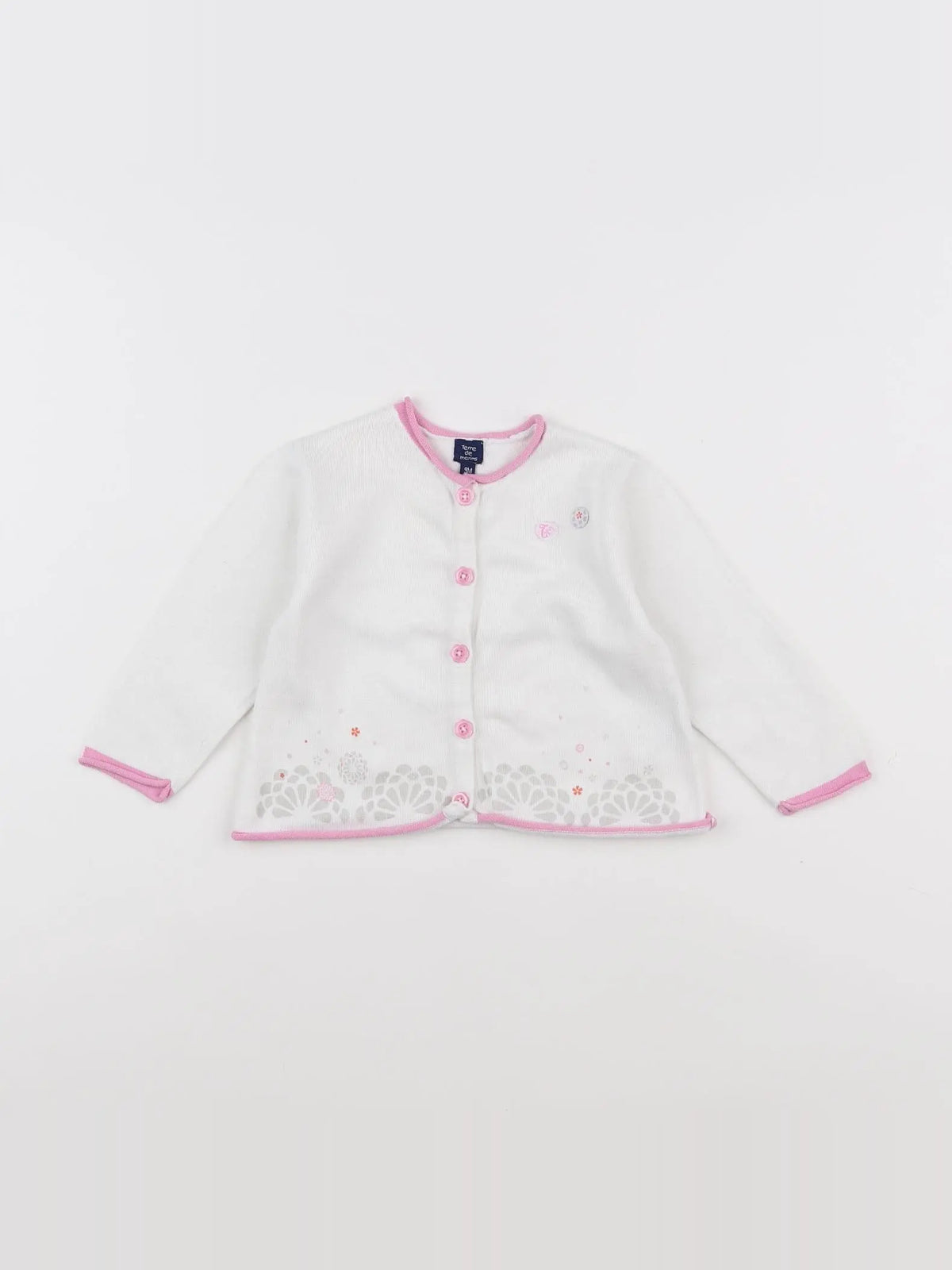 Terre de marins - gilet blanc, rose - 9 mois