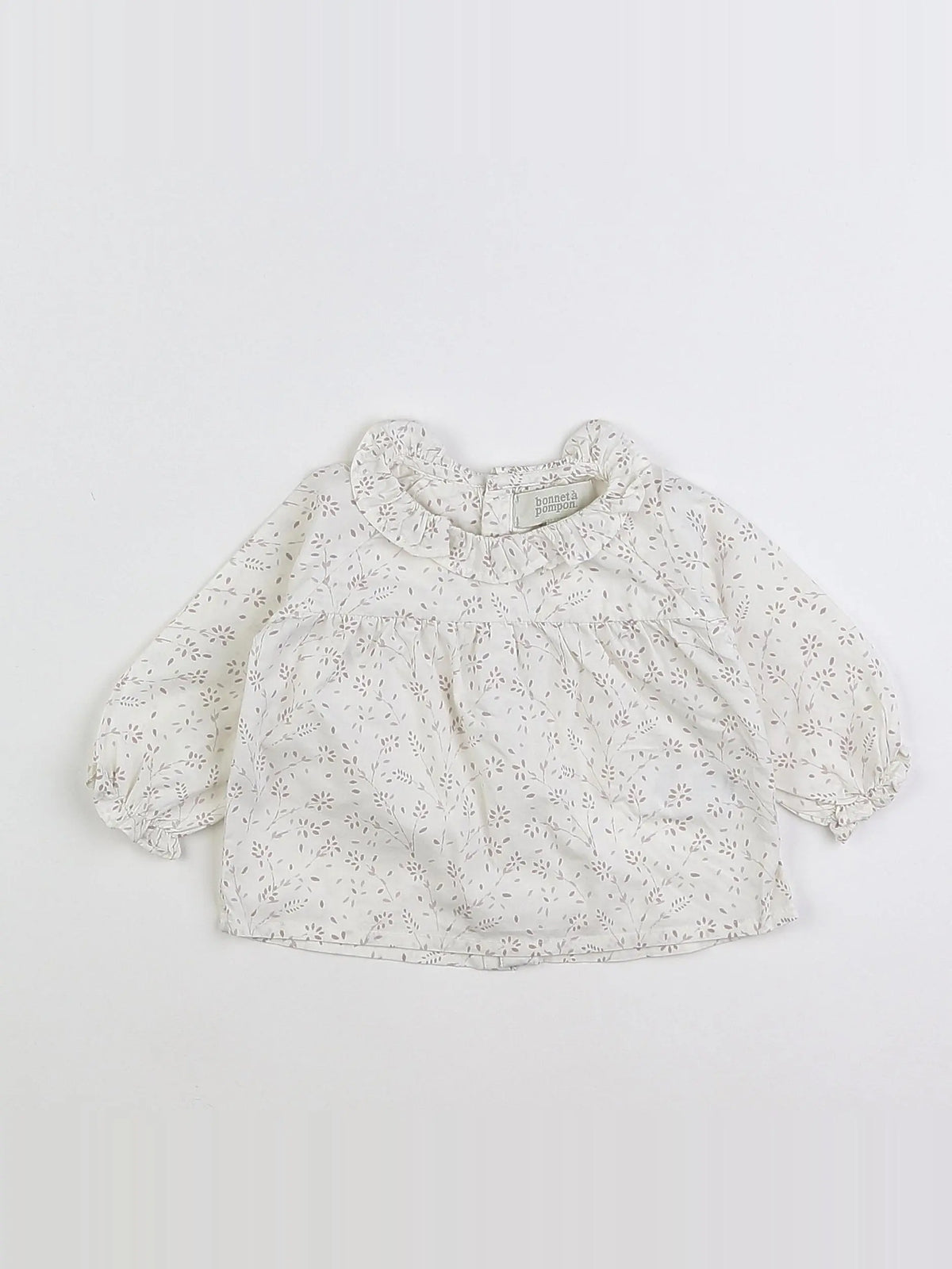 Bonnet à Pompon - blouse blanc - 6 mois