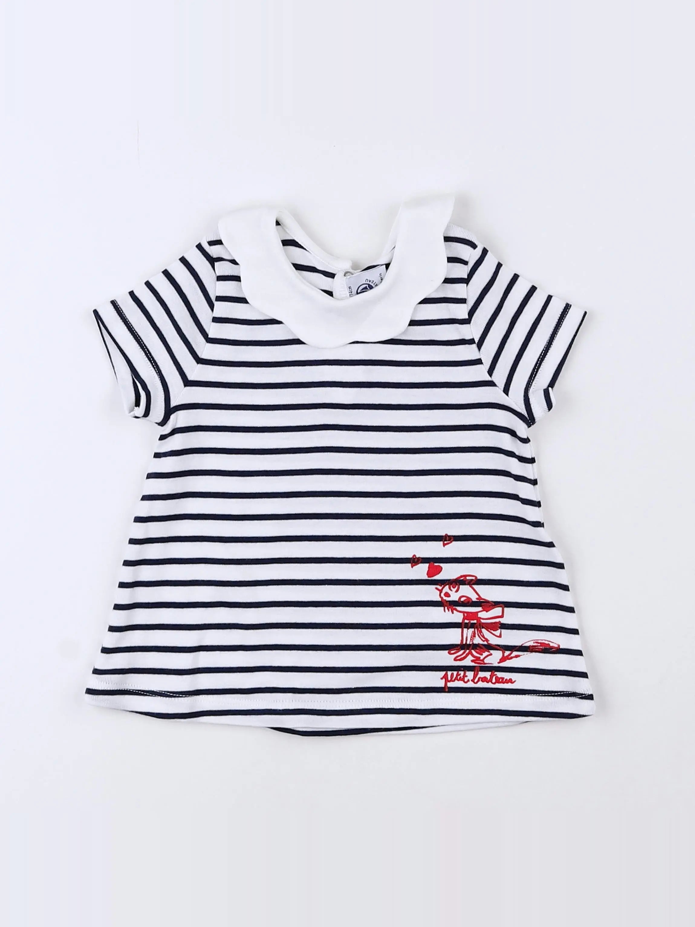 Petit Bateau - robe blanc, bleu - 12 mois