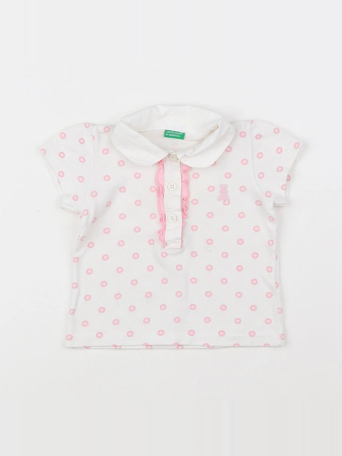Benetton - polo blanc, rose - 6 mois