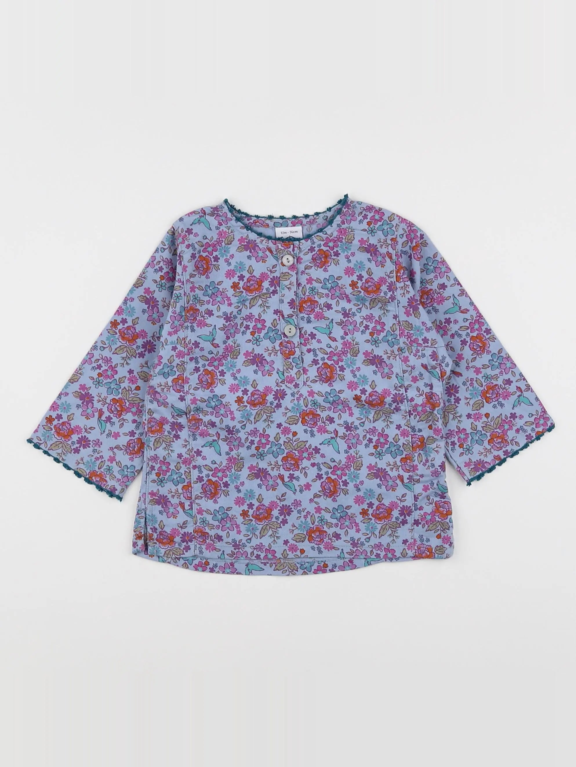 Petit Bateau - blouse bleu - 12 mois