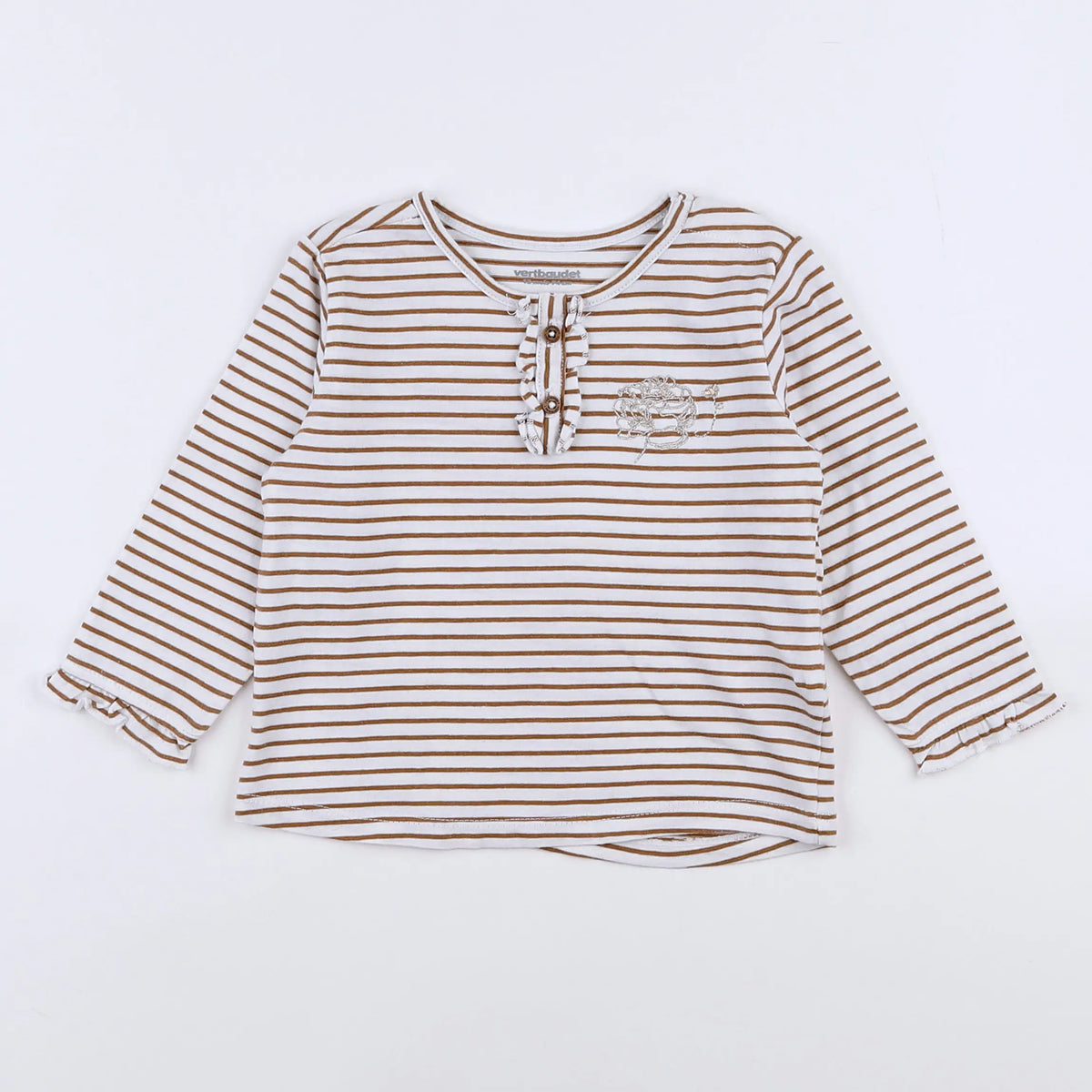 Vertbaudet - tee-shirt blanc, marron - 12 mois