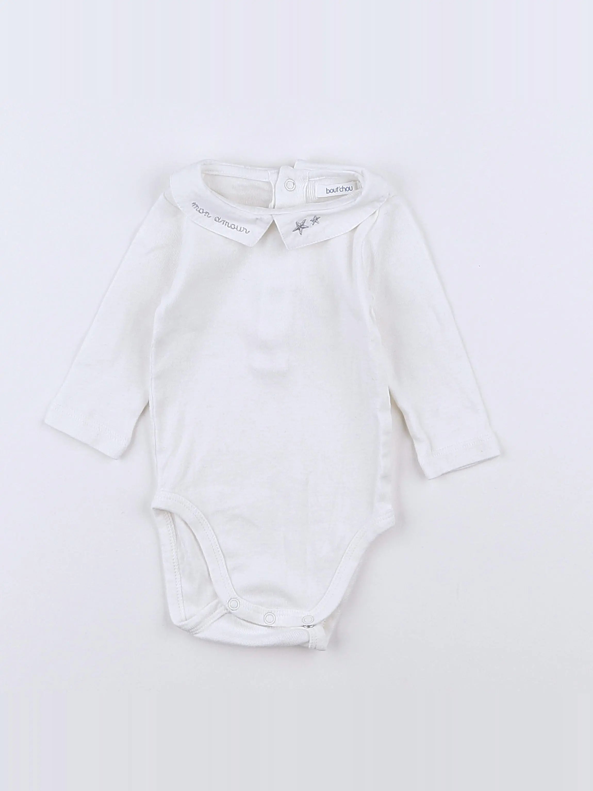 Boutchou - body vetement blanc, bleu - 3 mois