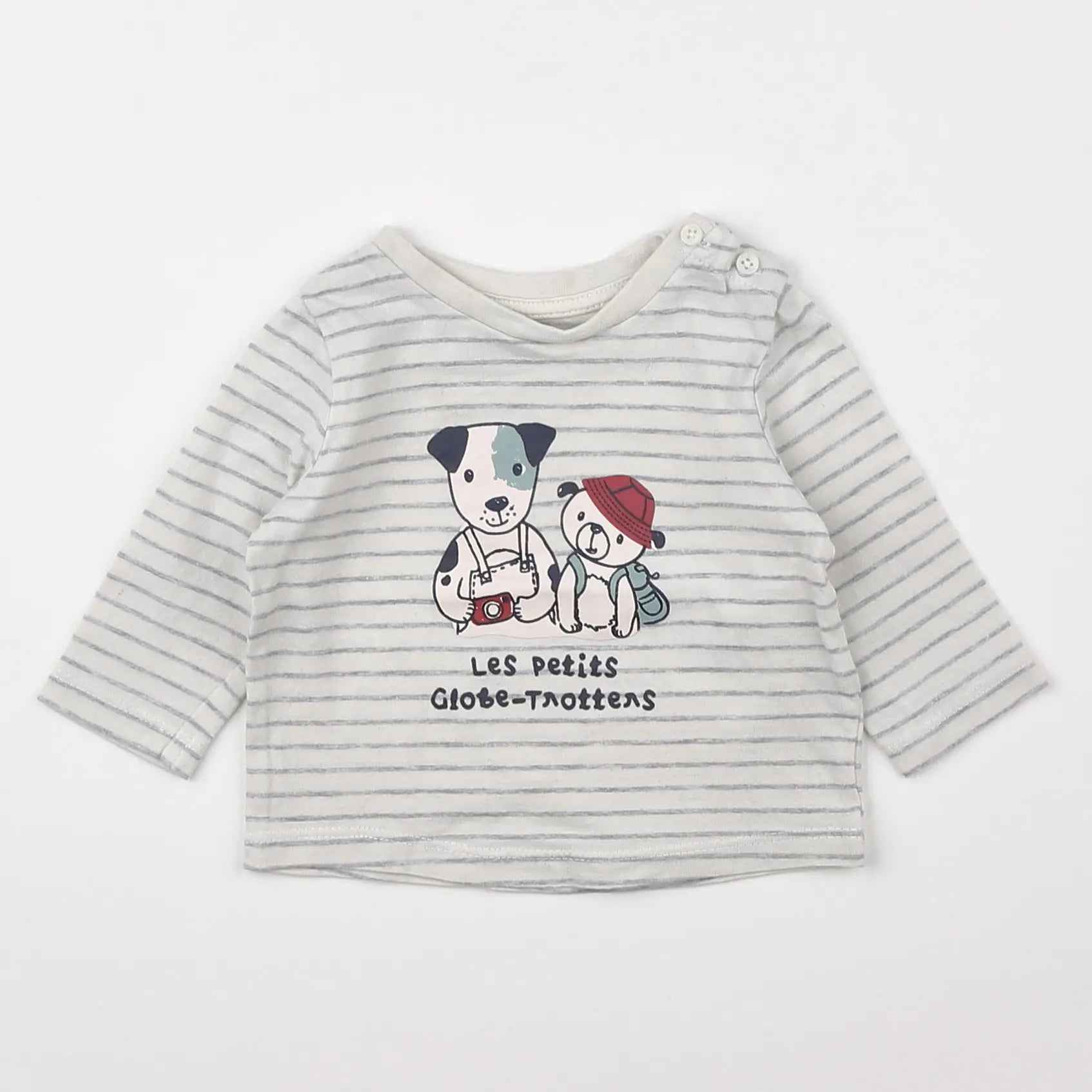 Vertbaudet - tee-shirt blanc, gris - 3 mois