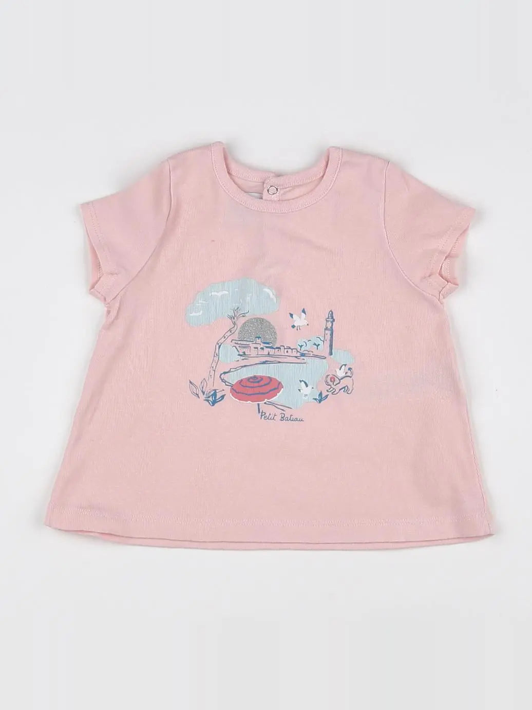 Petit Bateau - tee-shirt rose, bleu - 12 mois