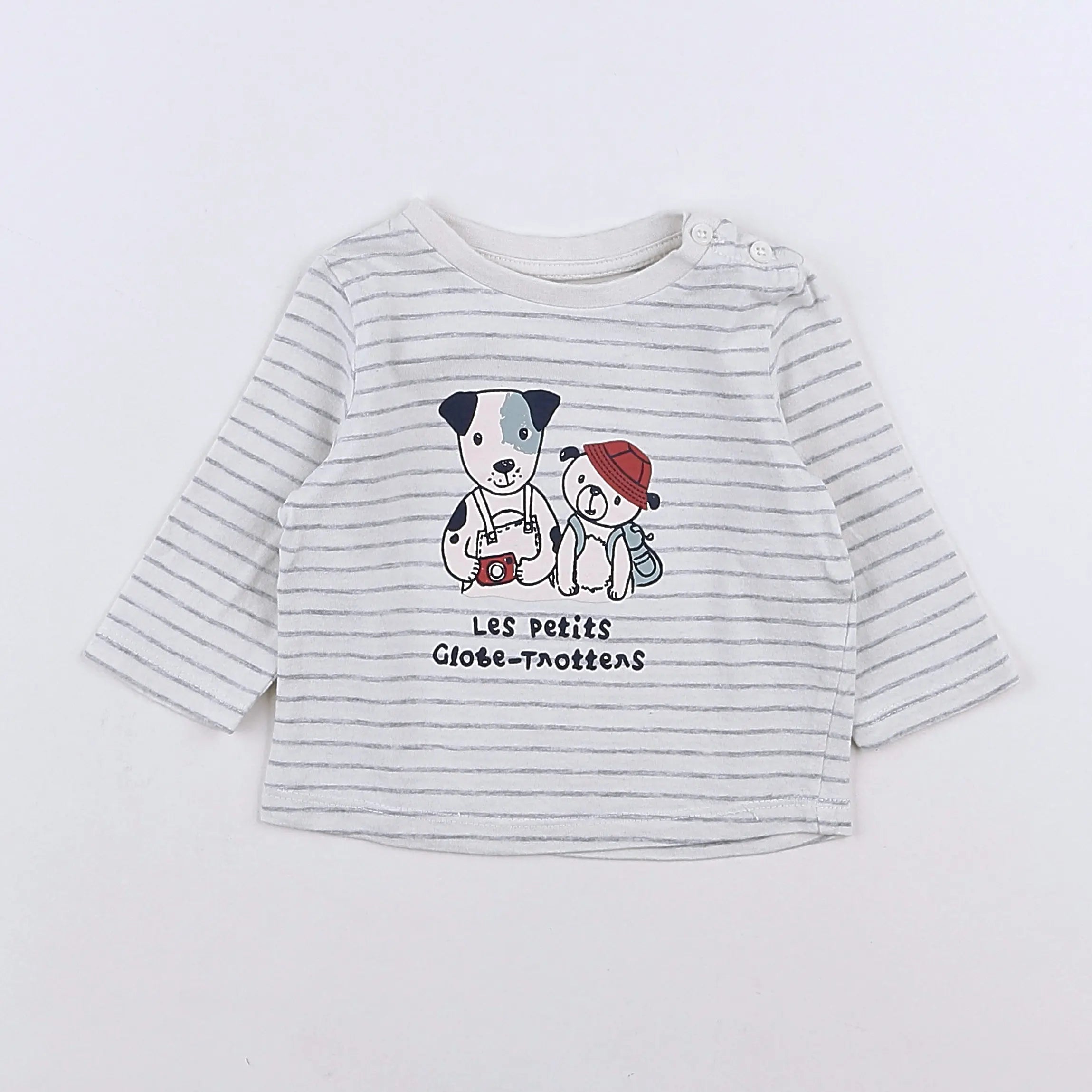 Vertbaudet - tee-shirt blanc, gris - 3 mois