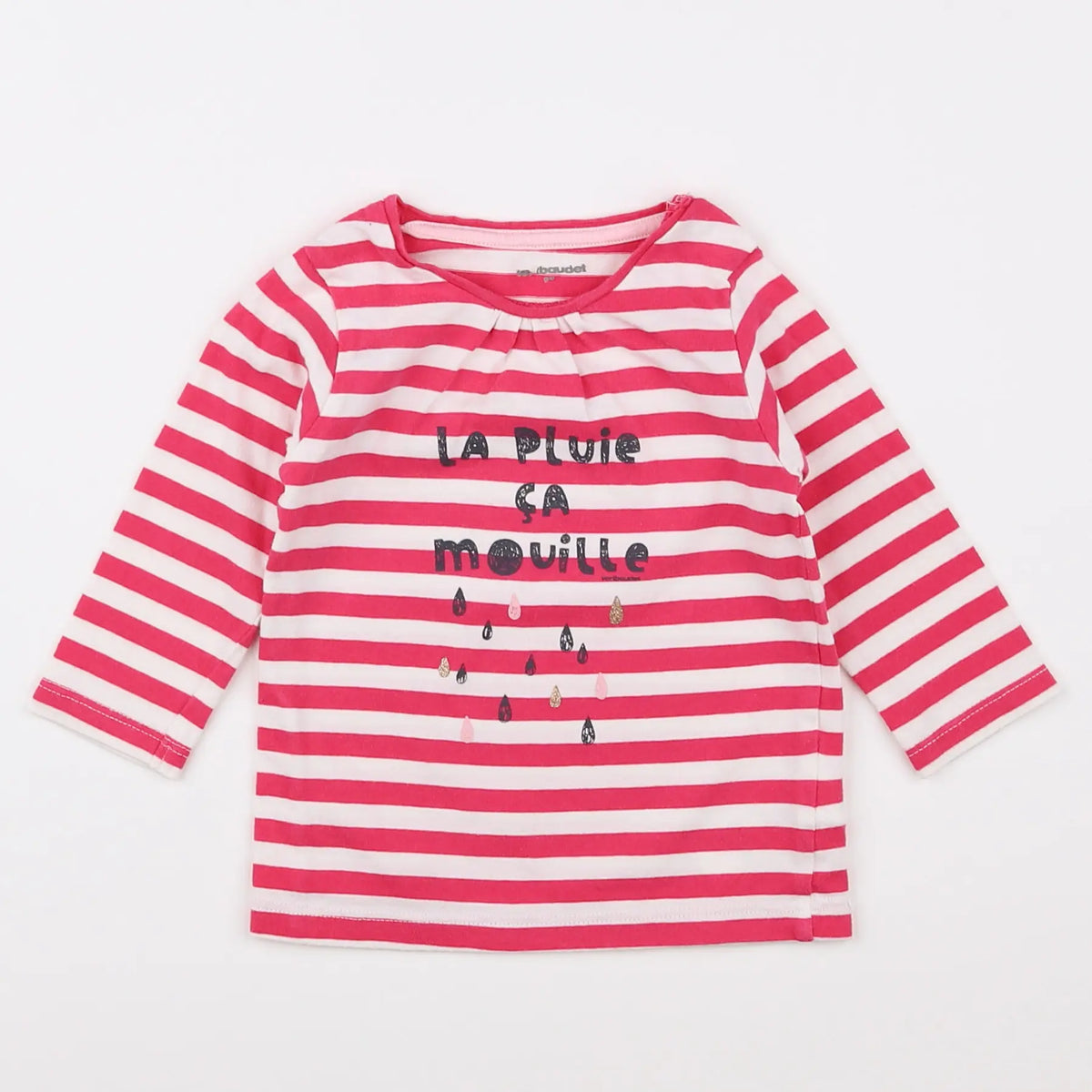 Vertbaudet - tee-shirt blanc, rose - 9 mois