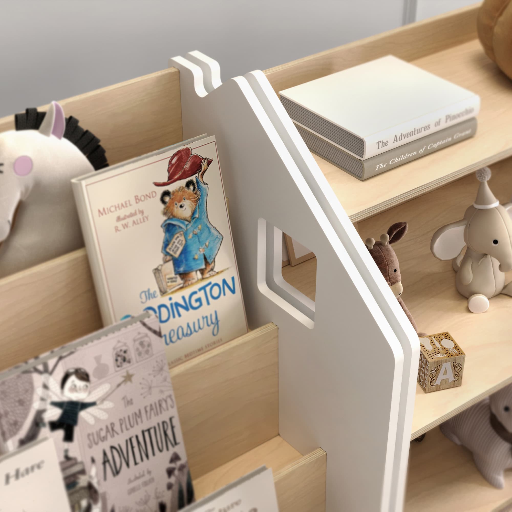 Ensemble - Bibliothèque enfant + Étagère à jouets - Blanc et Gris