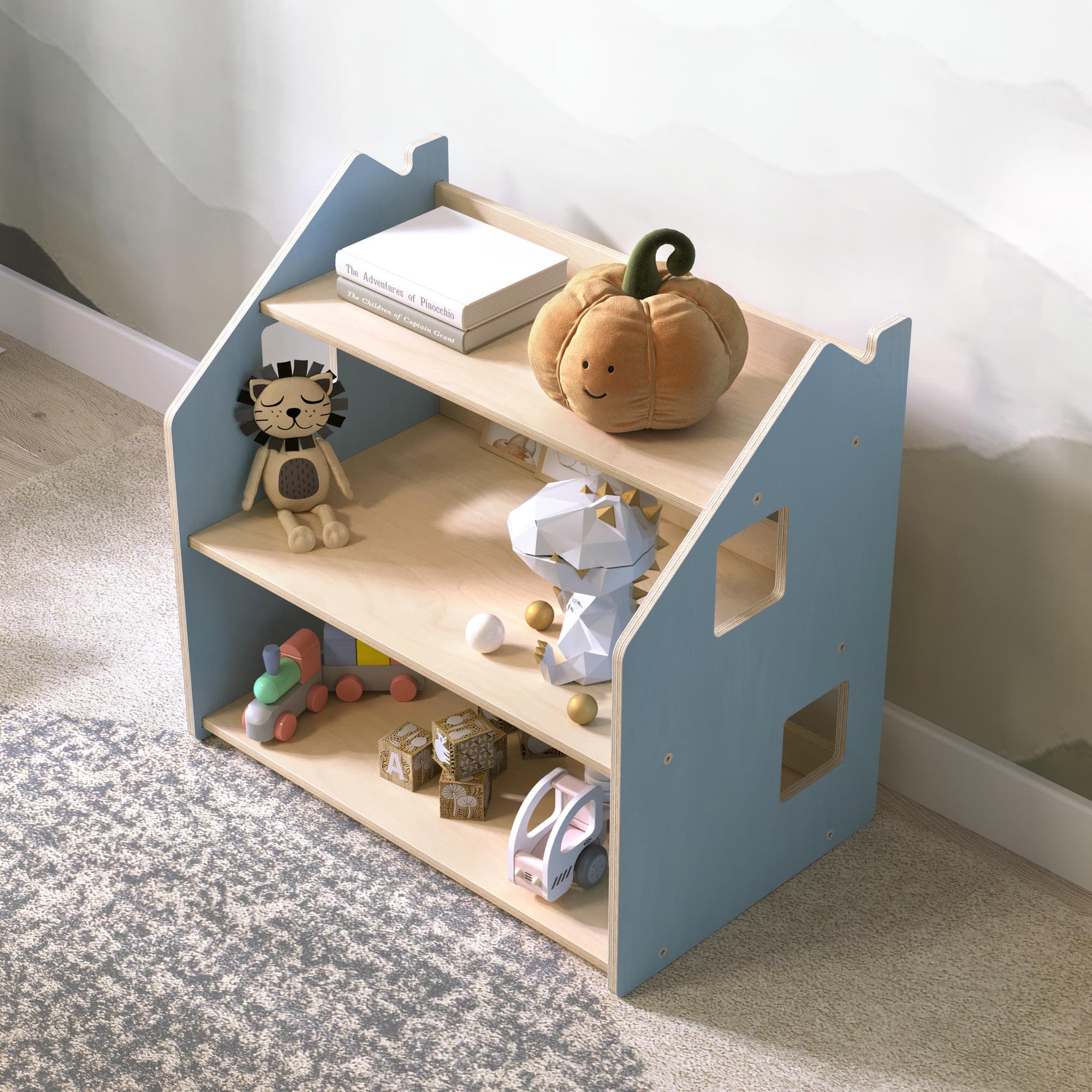 Ensemble - Bibliothèque enfant + Étagère à jouets - Couleur bleu clair / rose