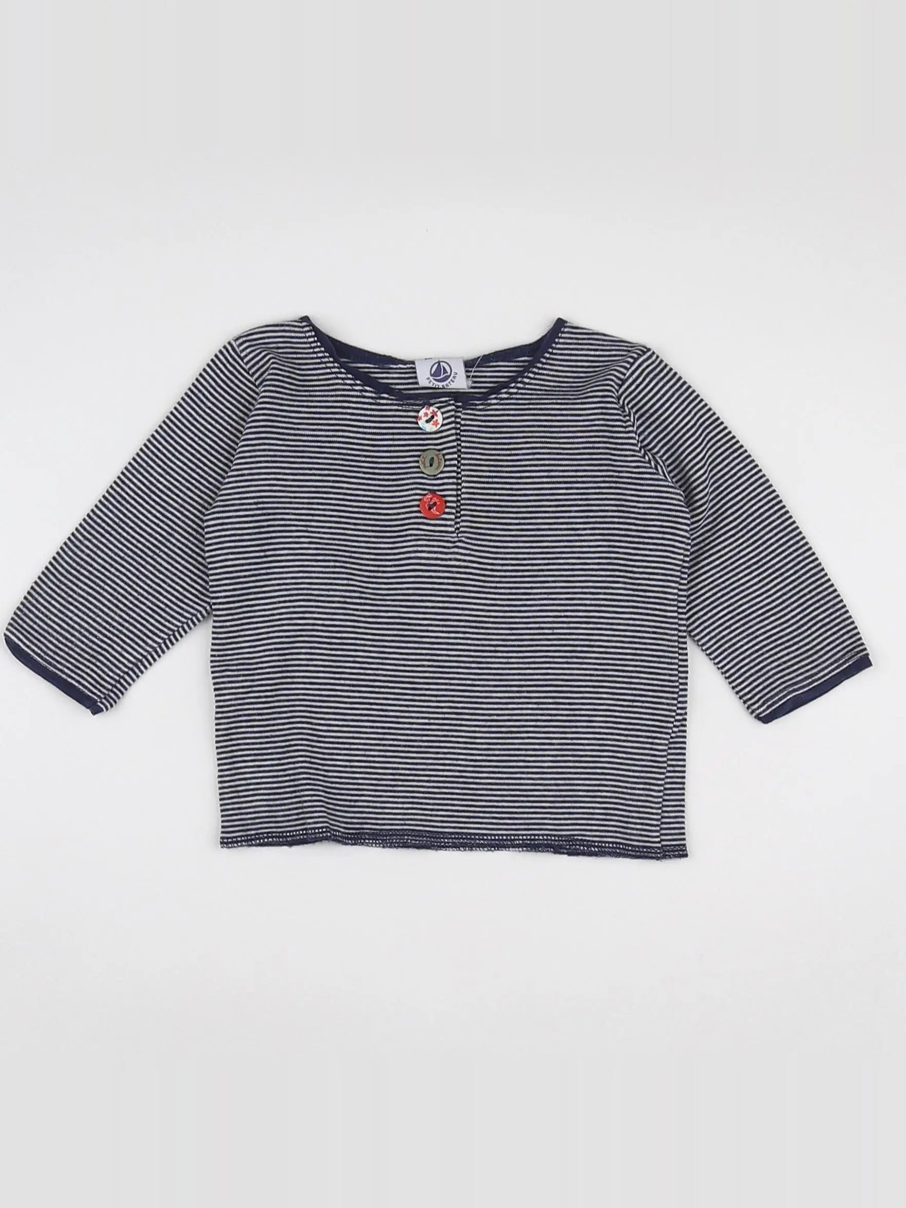 Petit Bateau - tee-shirt blanc, bleu - 6 mois