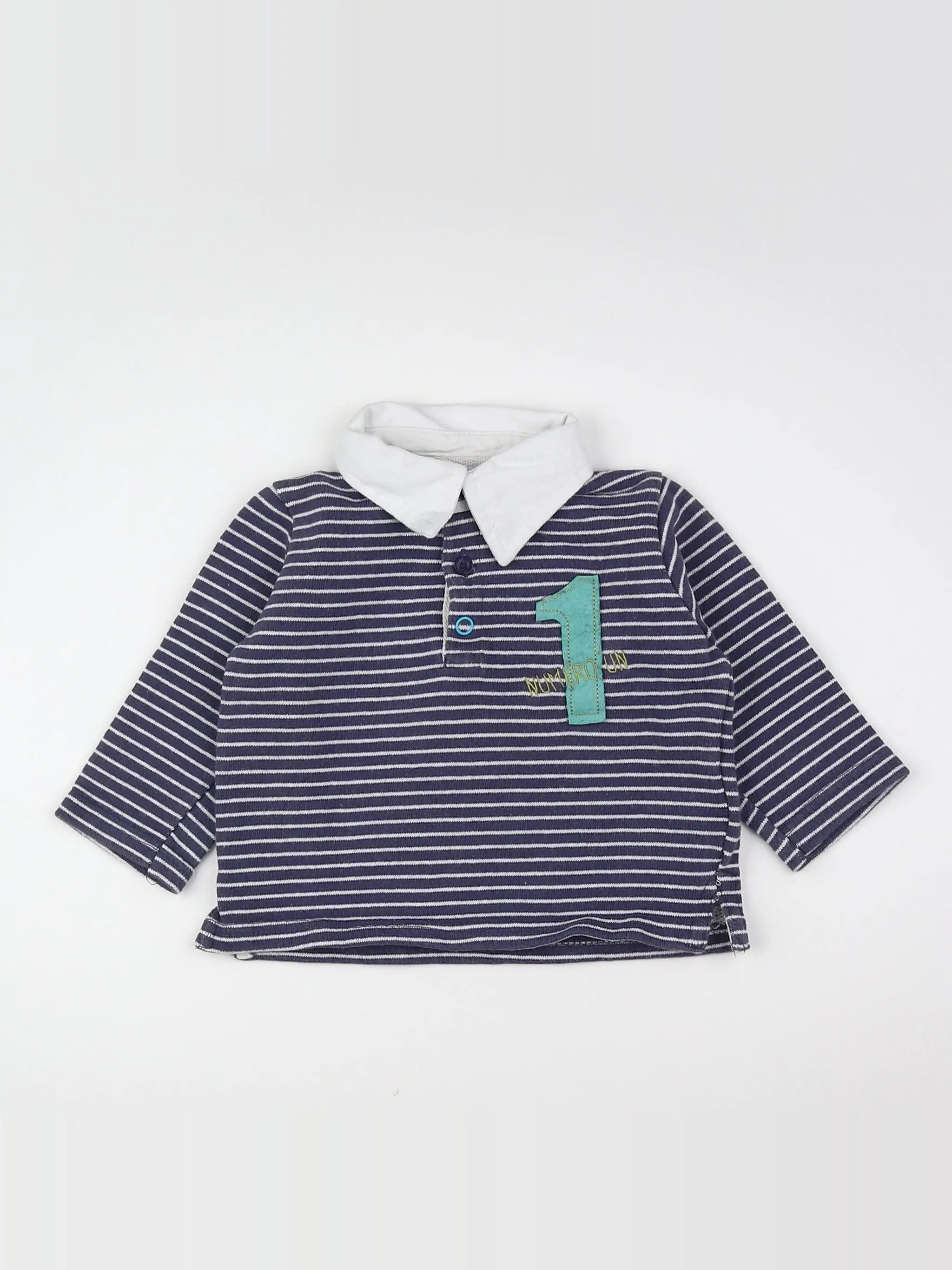 Vertbaudet - polo gris, blanc - 9 mois
