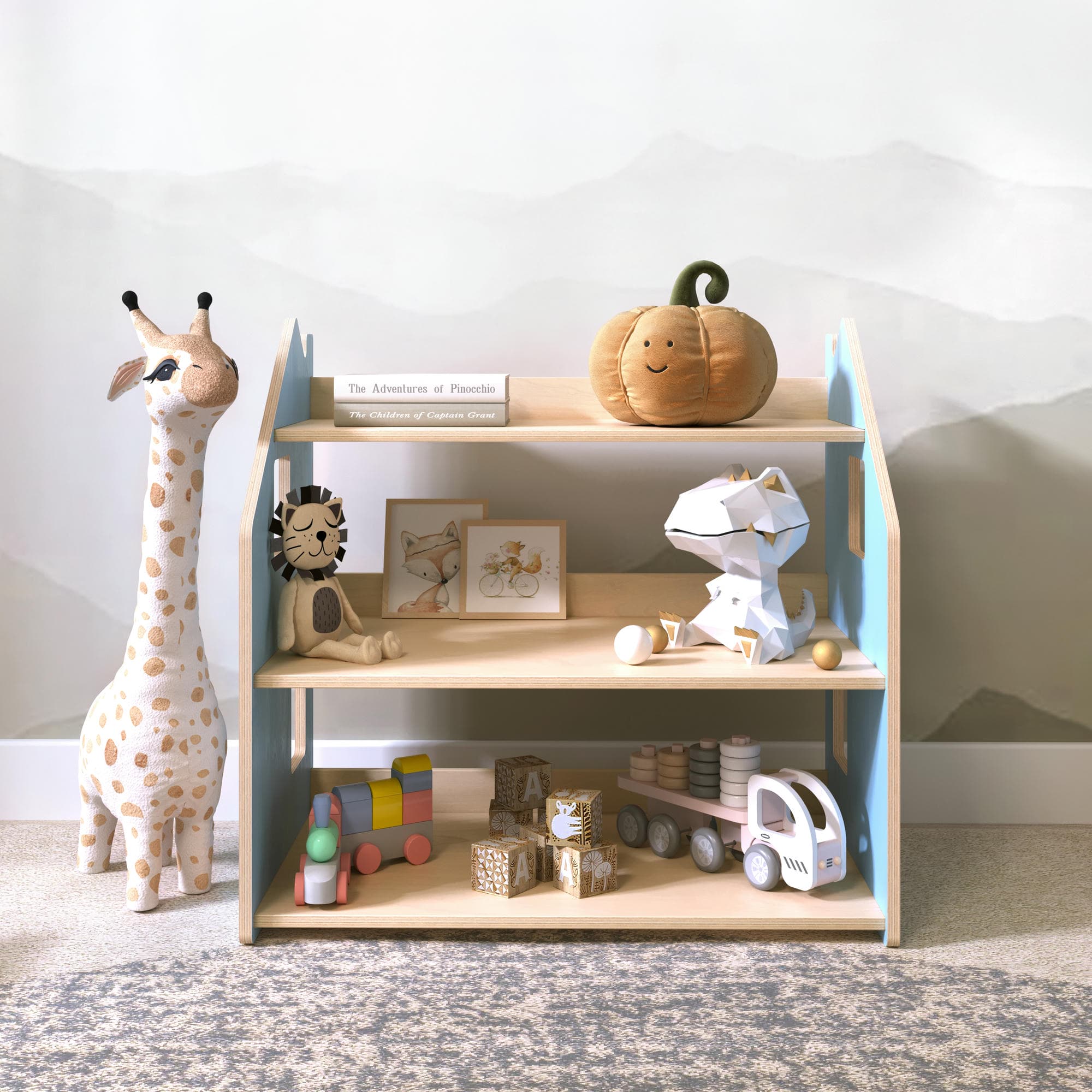 Ensemble - Bibliothèque enfant + Étagère à jouets - Couleur bleu clair / rose