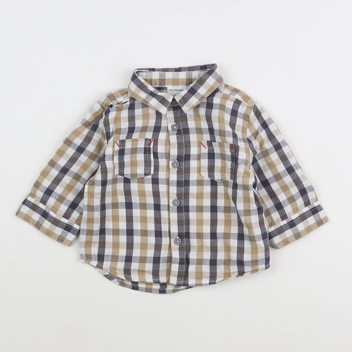 Vertbaudet - chemise marron, blanc - 9 mois