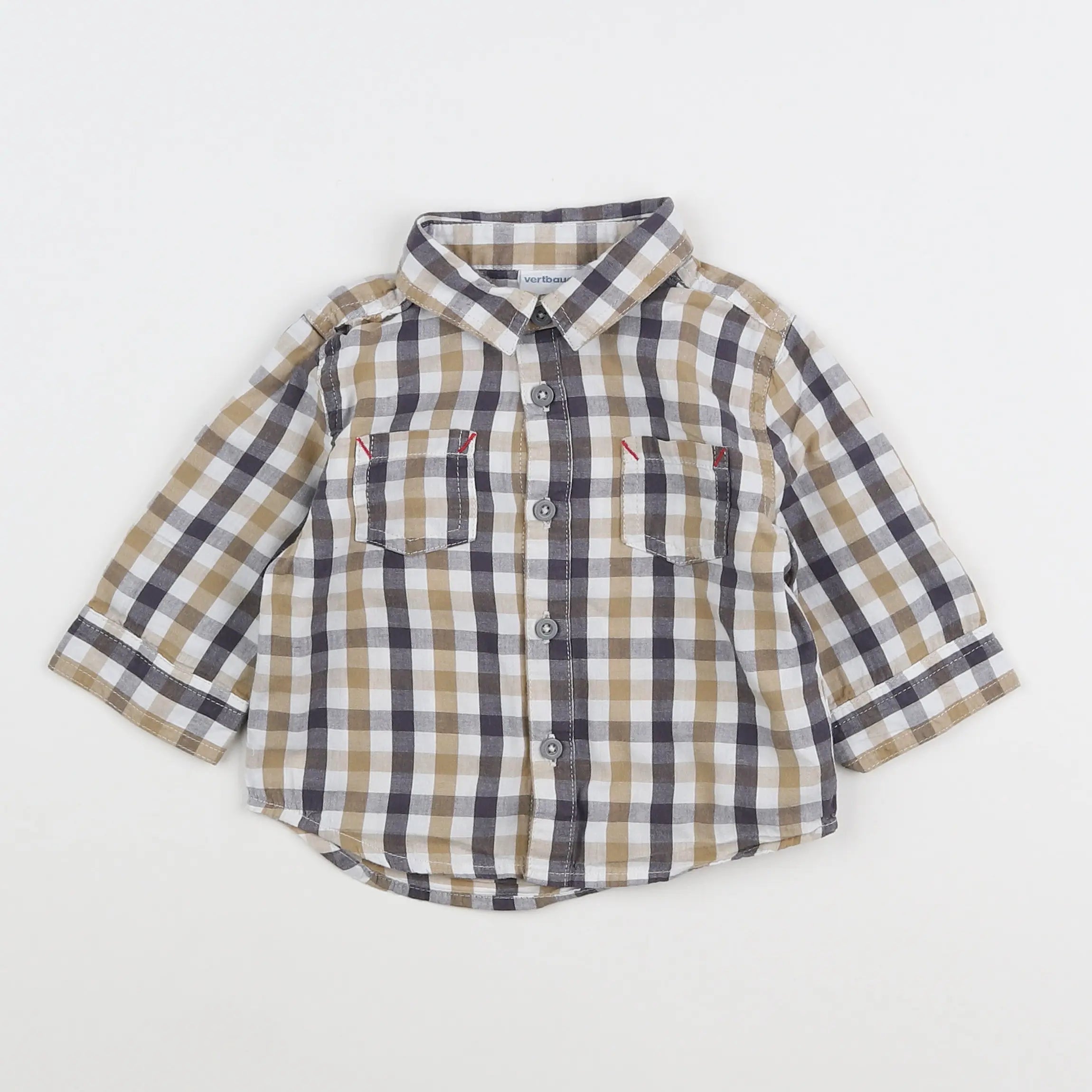Vertbaudet - chemise marron, blanc - 9 mois