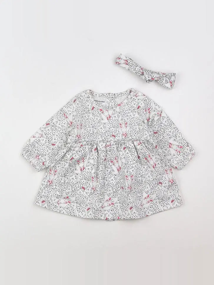 Vertbaudet - robe blanc, gris, rose - 3 mois