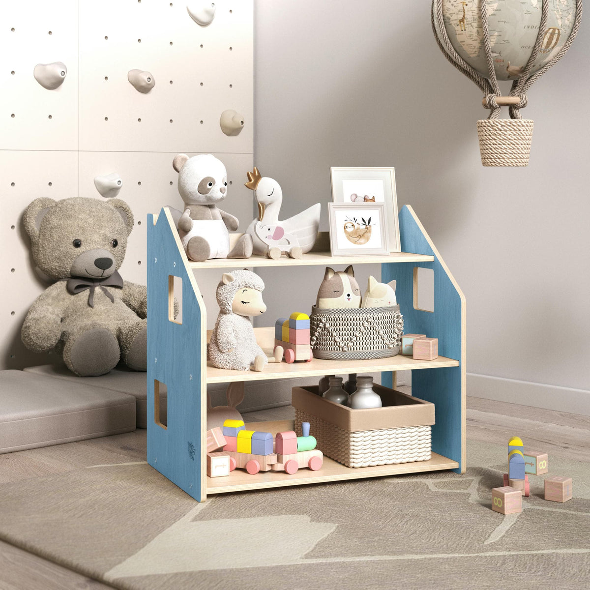 Ensemble - Bibliothèque enfant + Étagère à jouets - Couleur bleu clair / rose