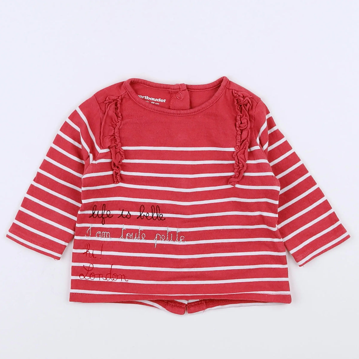 Vertbaudet - tee-shirt blanc, rose - 3 mois
