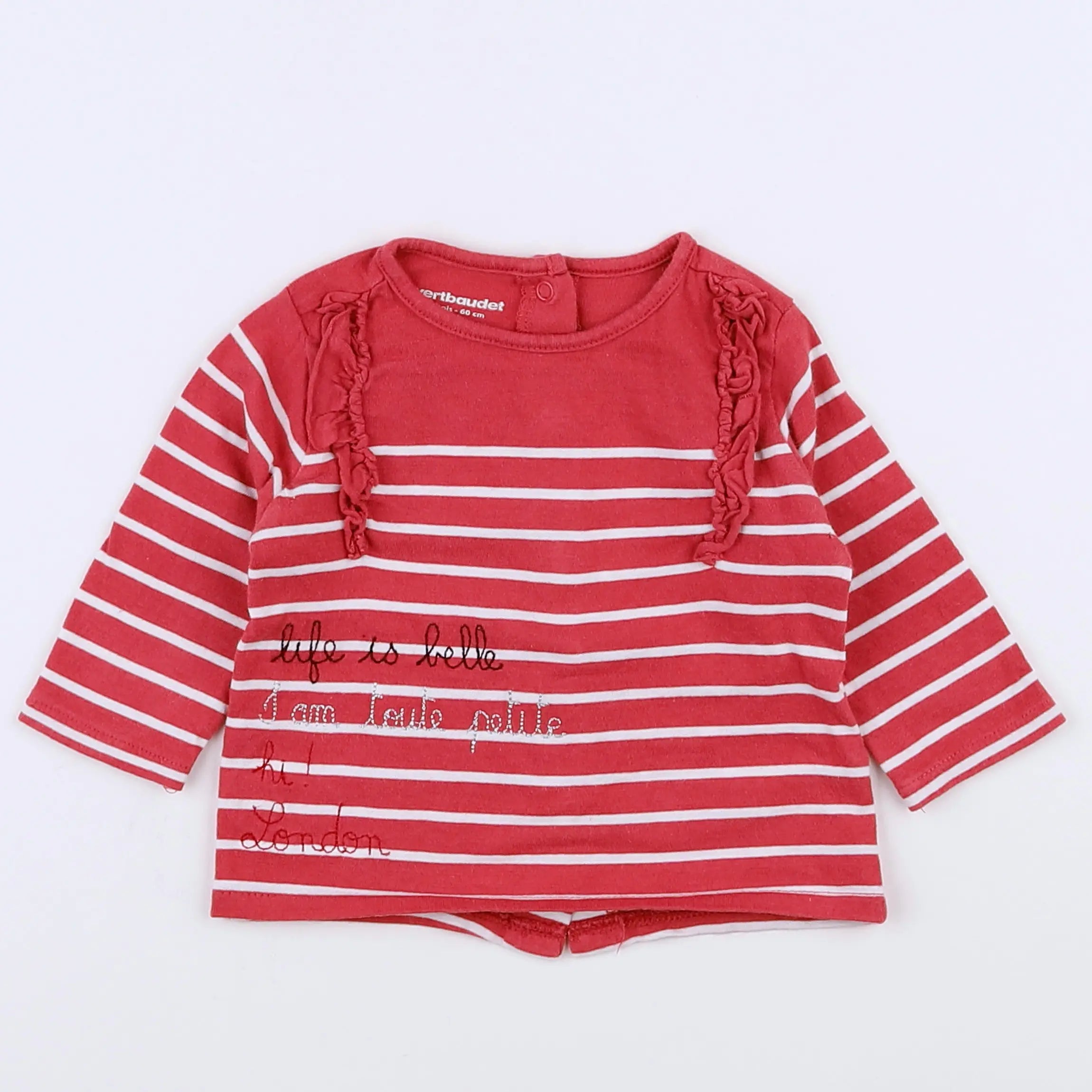 Vertbaudet - tee-shirt blanc, rose - 3 mois