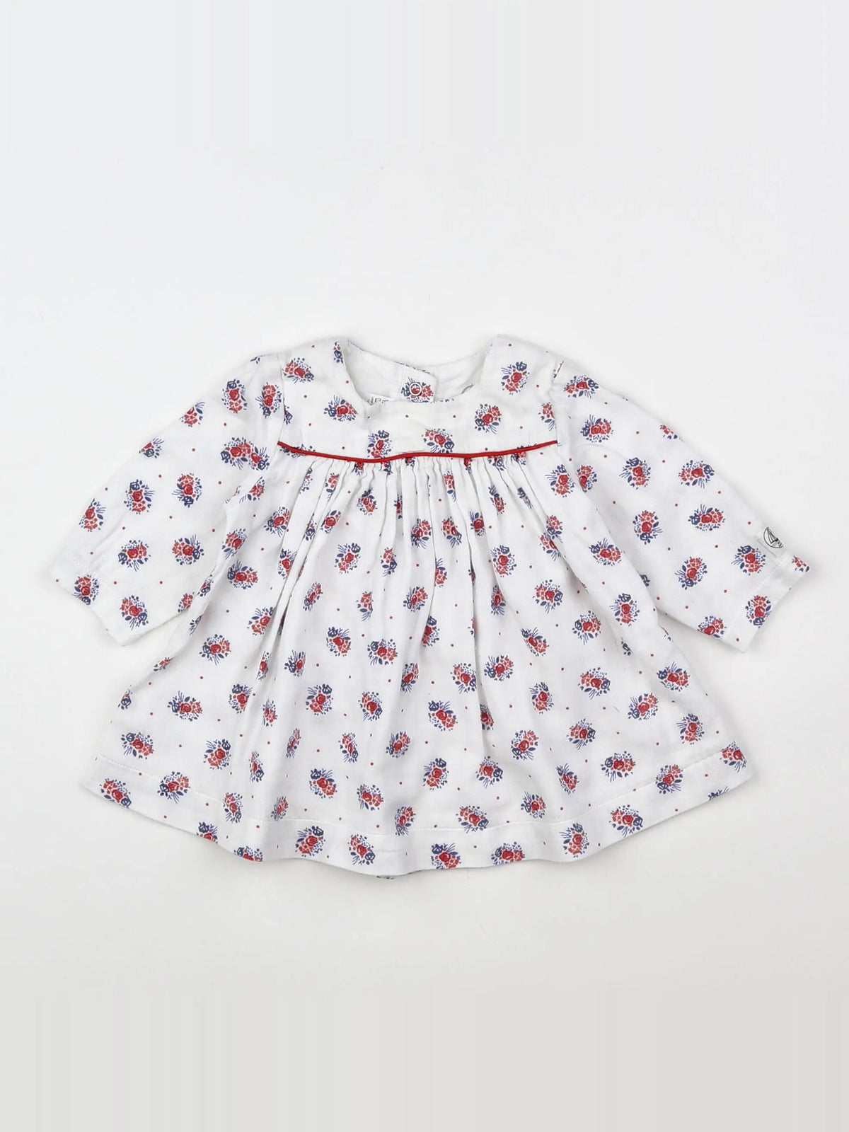 Petit Bateau - robe blanc, rouge - 3 mois