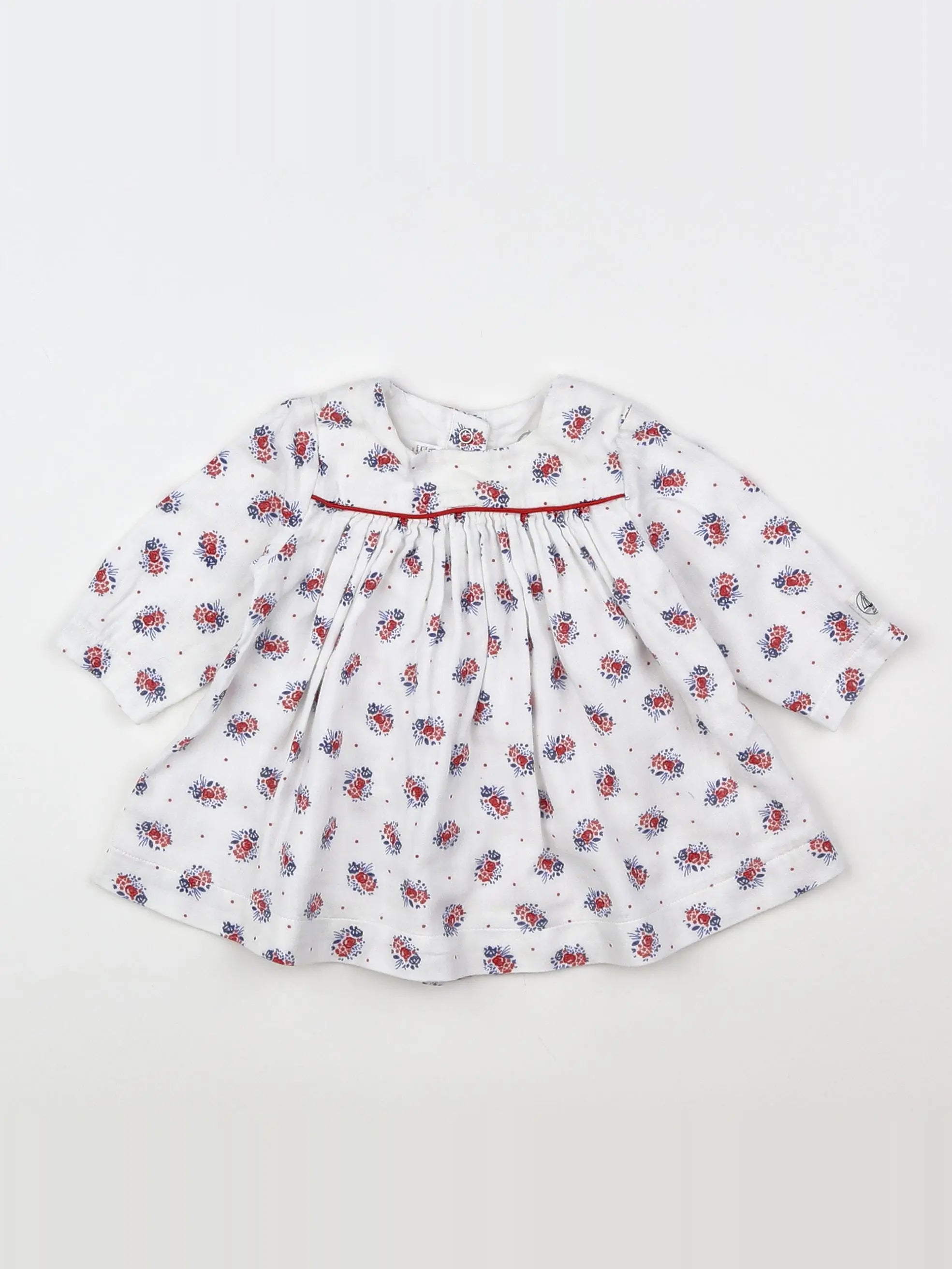 Petit Bateau - robe blanc, rouge - 3 mois