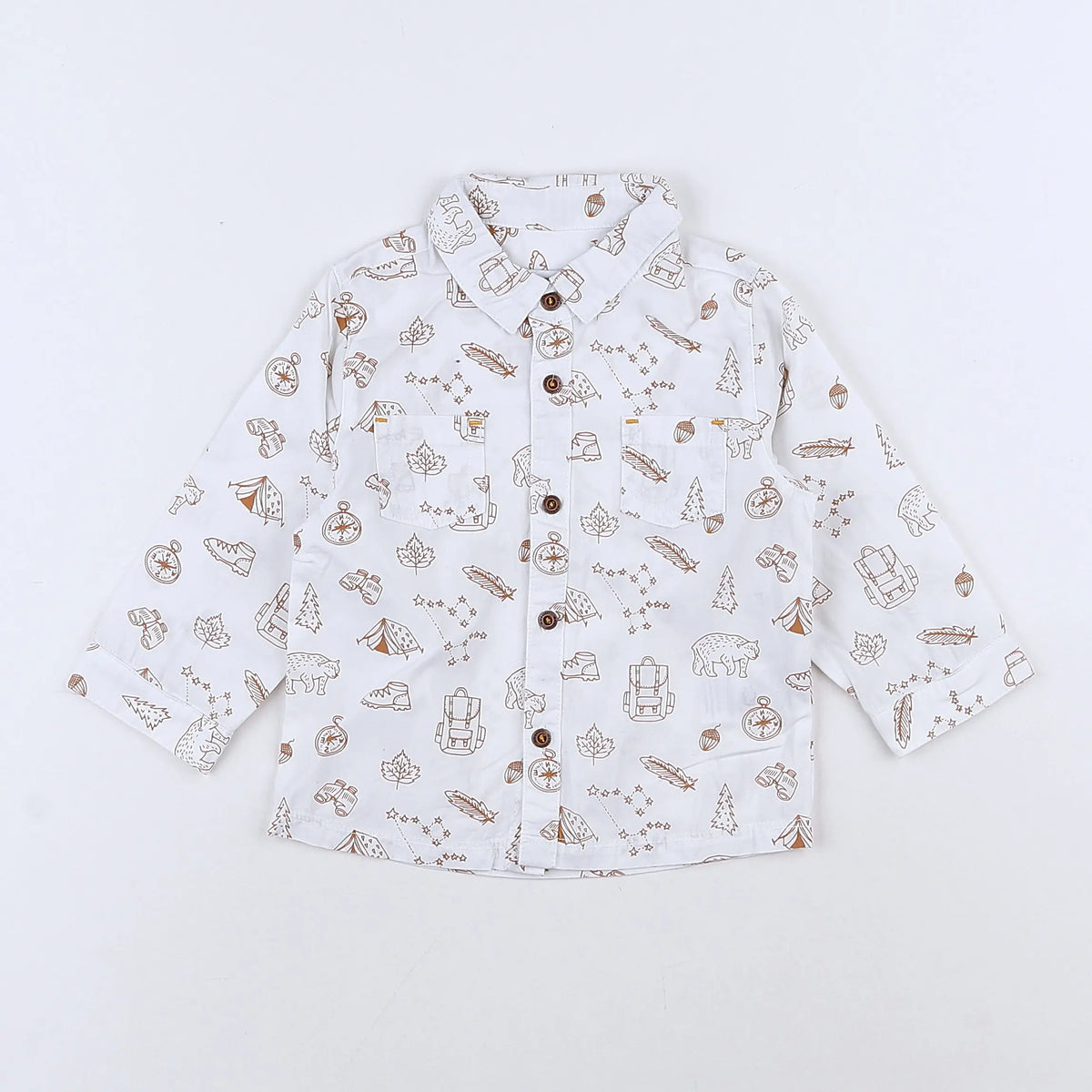 Vertbaudet - chemise blanc, marron - 12 mois
