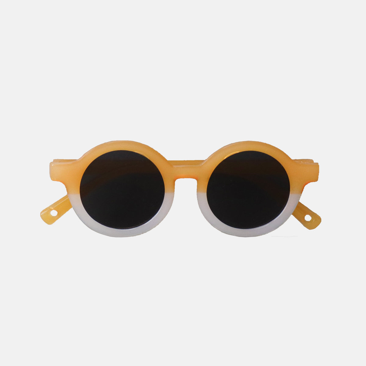 Paire de lunettes de soleil bébé catégorie 4, bicolore moutarde et blanc avec monture en TPEE effet transparent