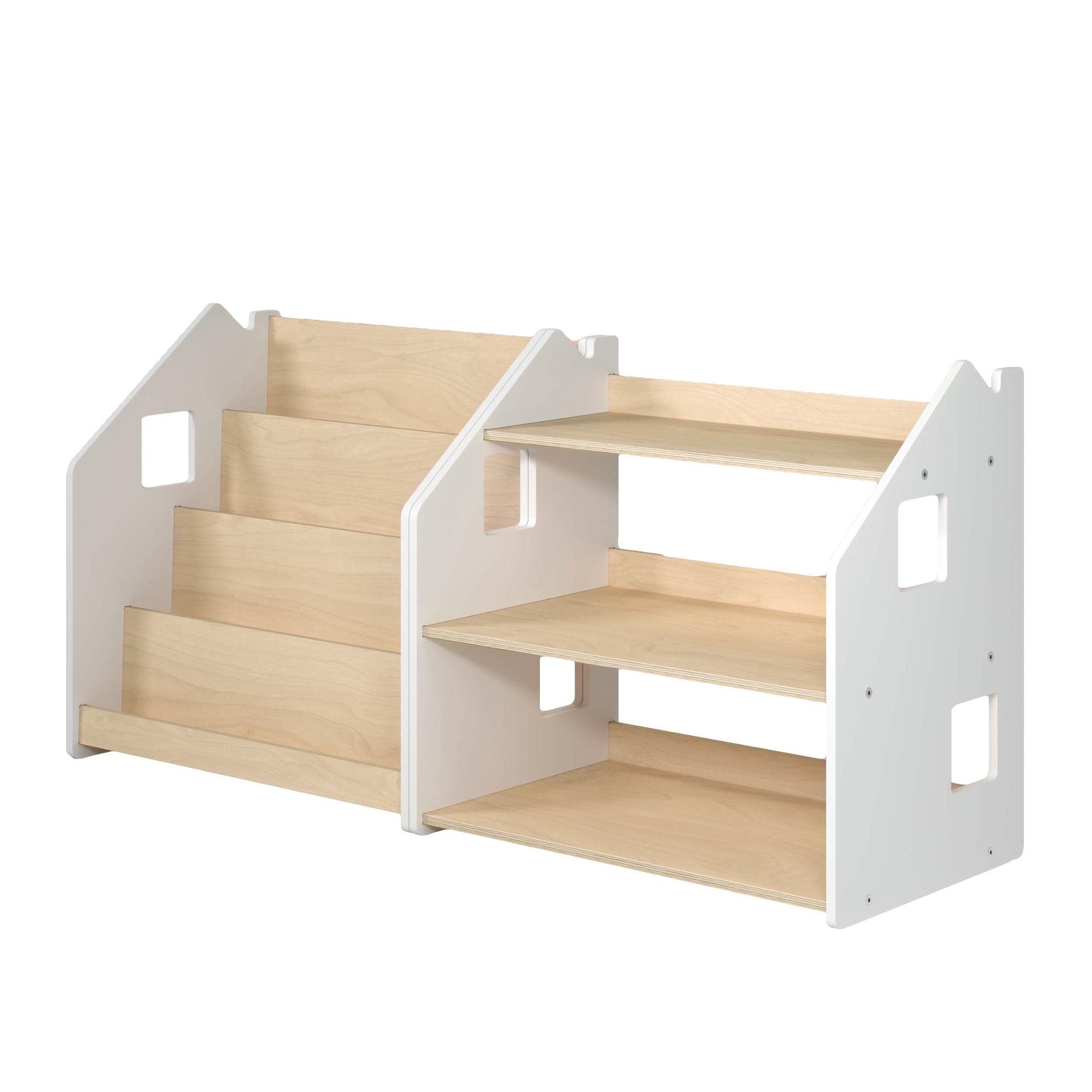Ensemble - Bibliothèque enfant + Étagère à jouets - Blanc et Gris