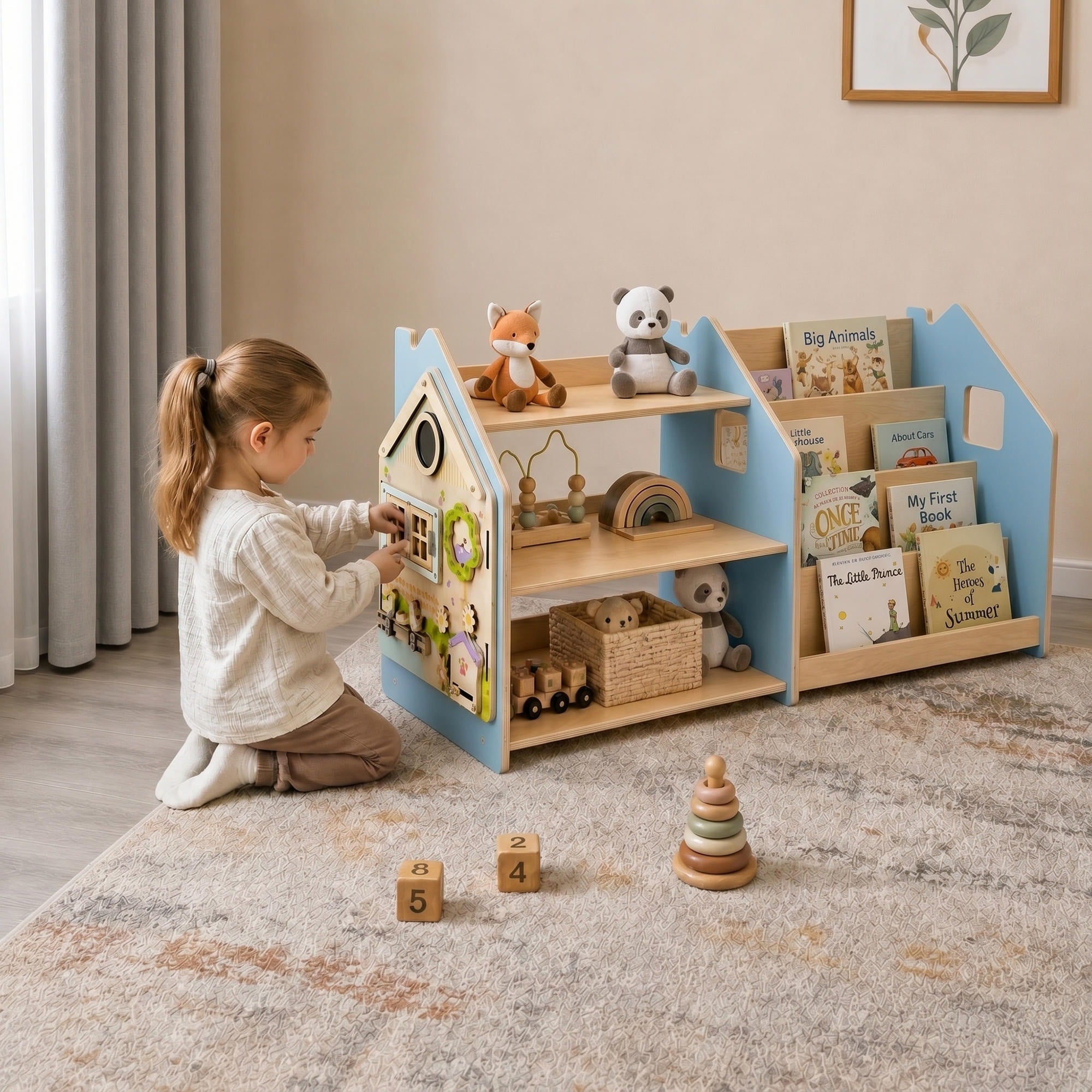 Ensemble - Bibliothèque enfant + Étagère à jouets - Couleur bleu clair / rose