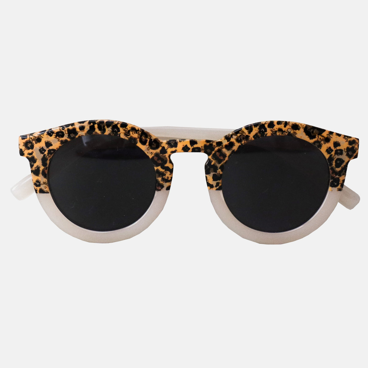 Paire de lunettes de soleil pour enfants catégorie 3, avec monture en TPEE beige avec motif léopard sur le haut