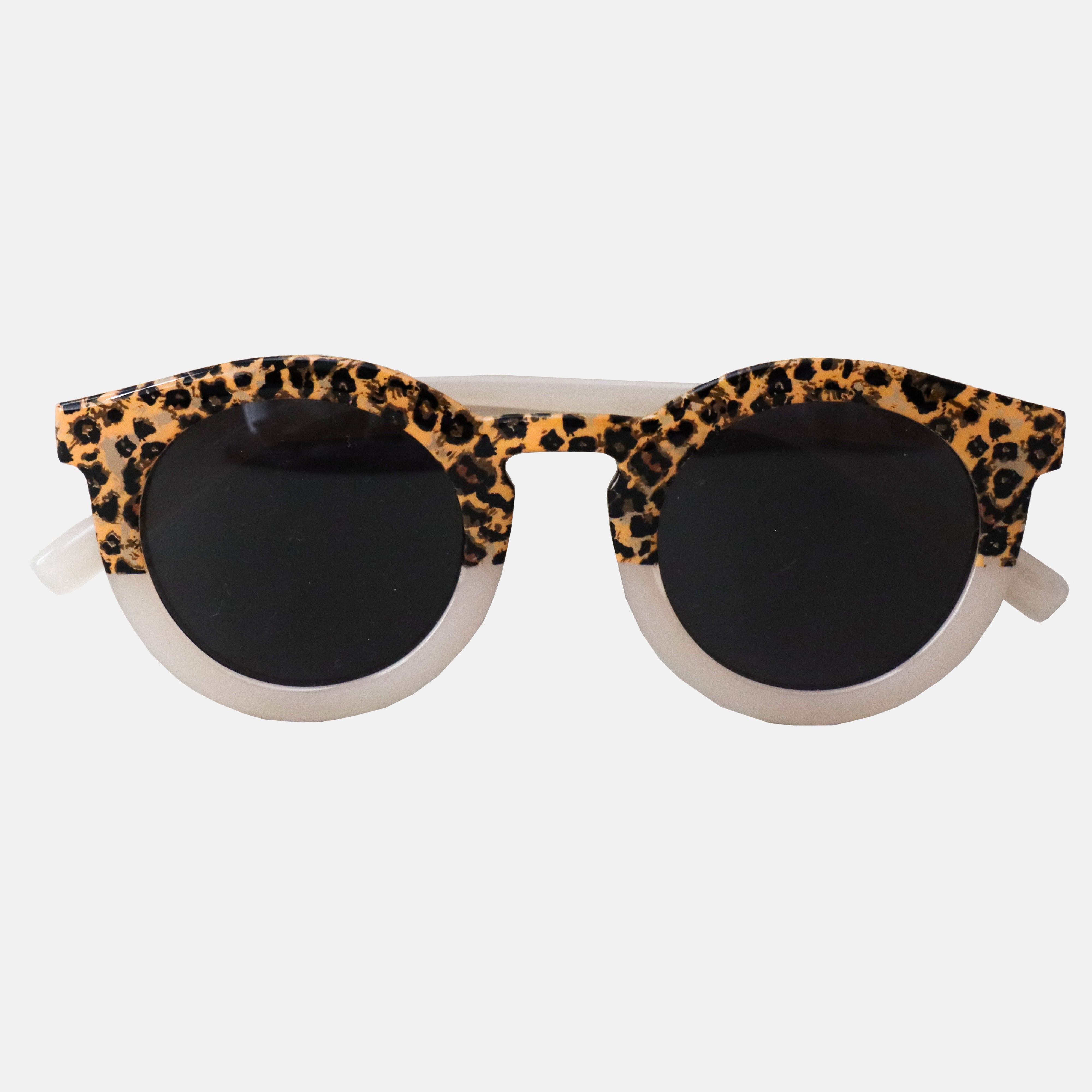 Paire de lunettes de soleil pour enfants catégorie 3, avec monture en TPEE beige avec motif léopard sur le haut