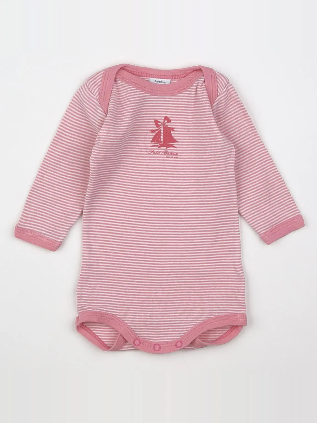 Petit Bateau - body rose, blanc - 3 mois