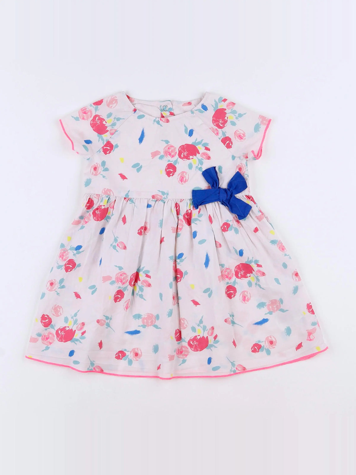 Petit Bateau - robe blanc, rose - 18 mois