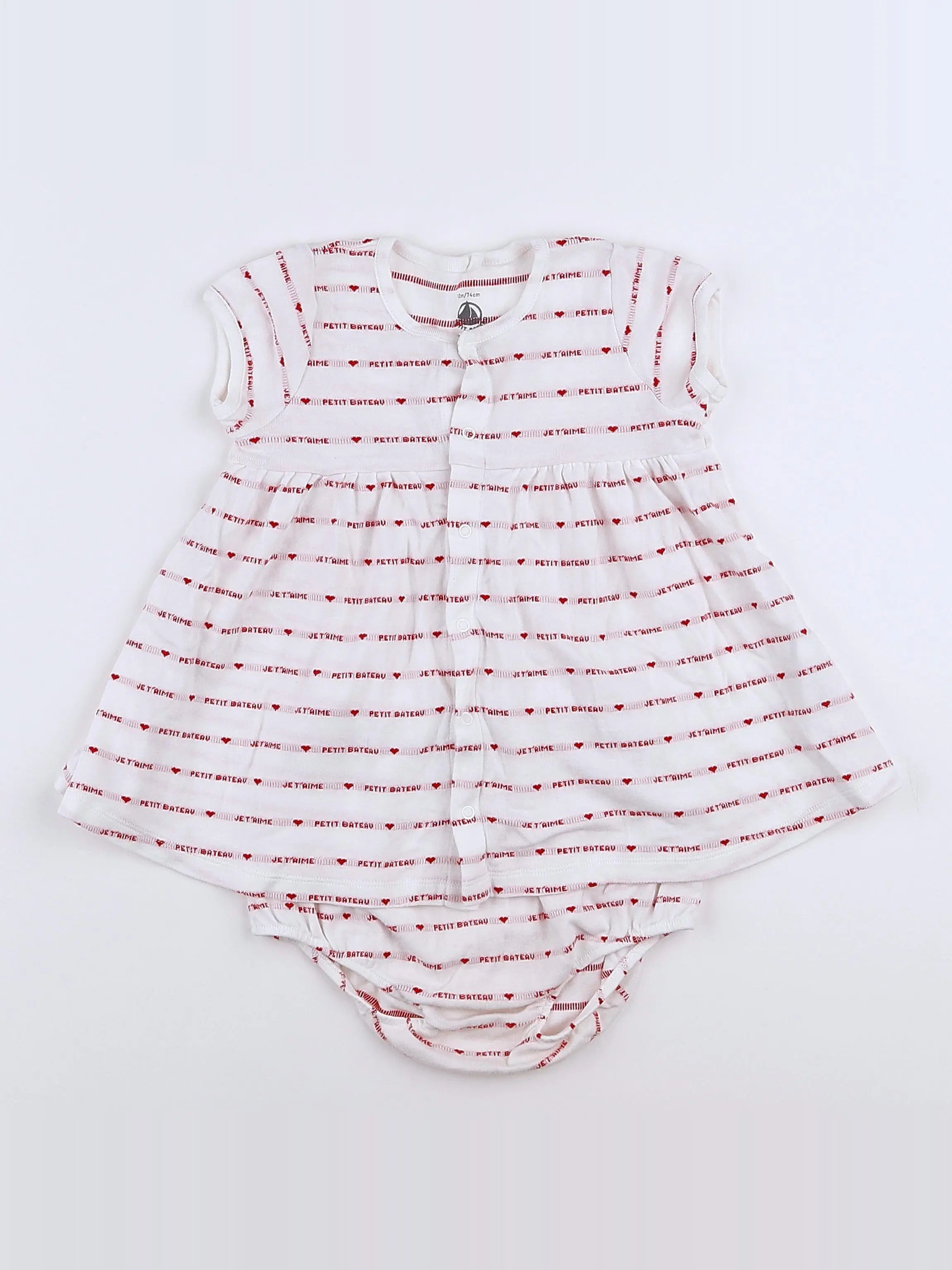 Petit Bateau - robe blanc, rouge - 12 mois