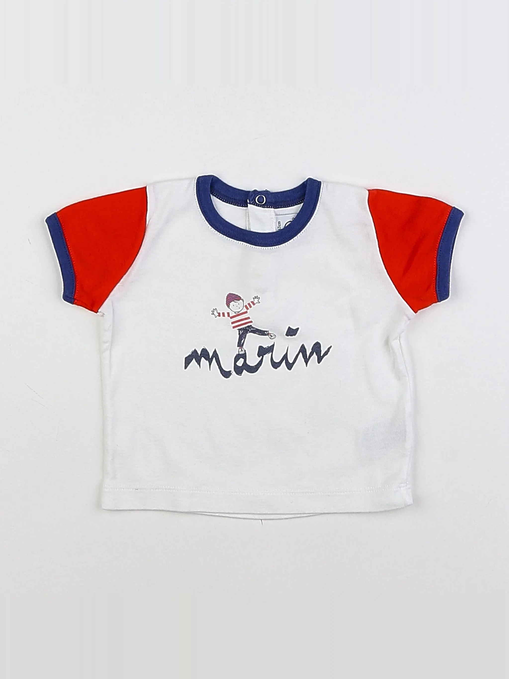 Petit Bateau - tee-shirt blanc, bleu, rouge - 6 mois