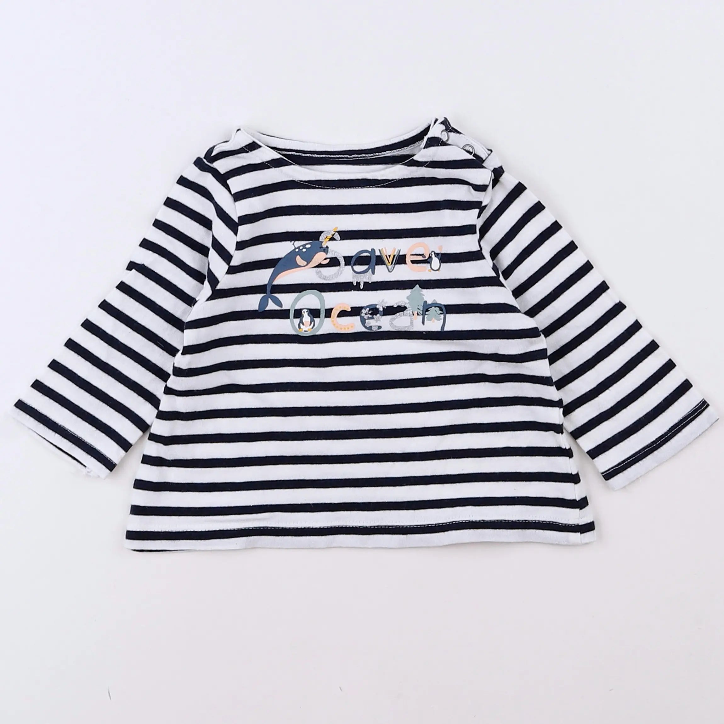Vertbaudet - tee-shirt blanc, noir - 3 mois